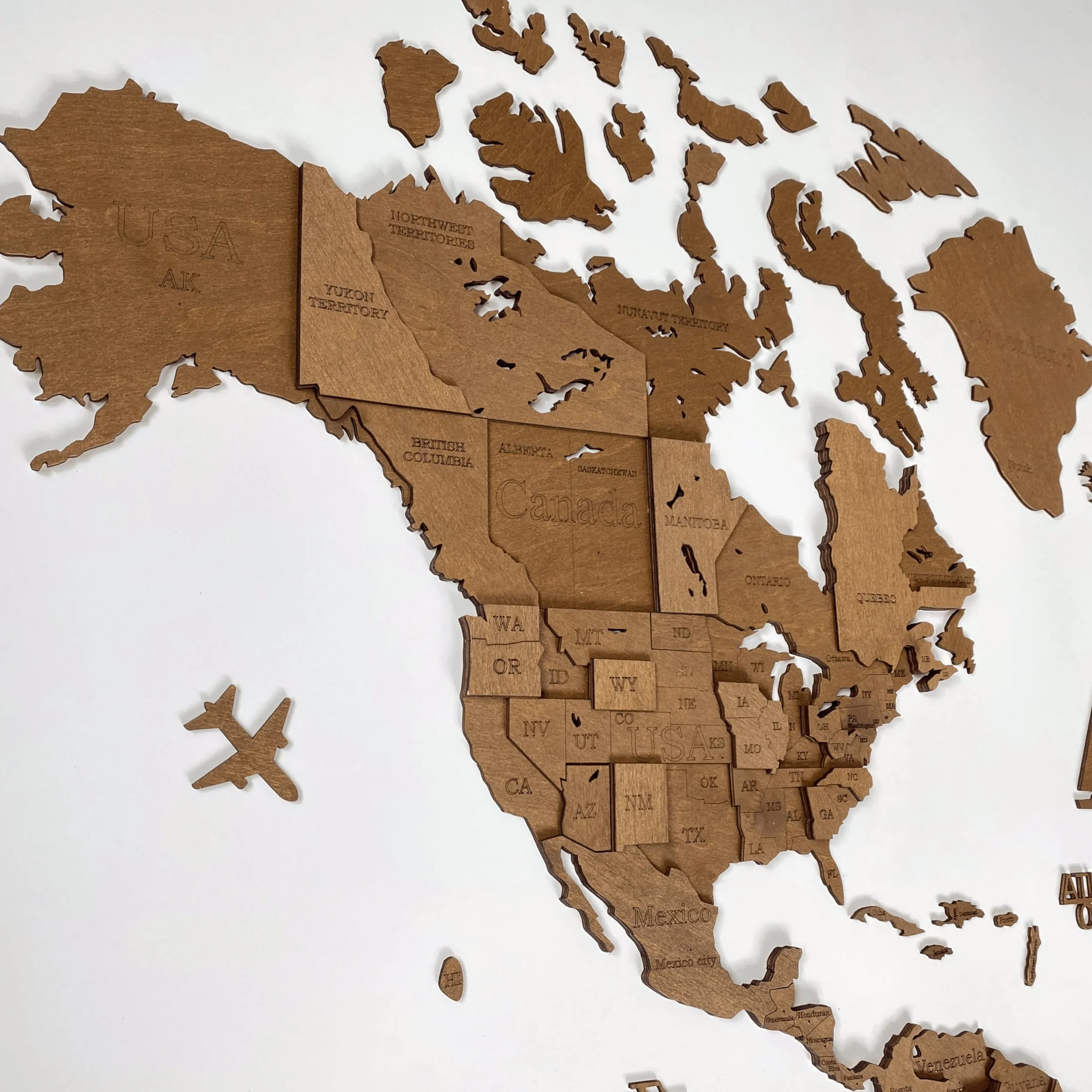 Drewniana mapa świata sztuka 3D duża dekoracja ścienna - rozmiar (M, L, XL) pomysł na prezent na każdą okazję - sztuka ścienna do domu, kuchni lub biura