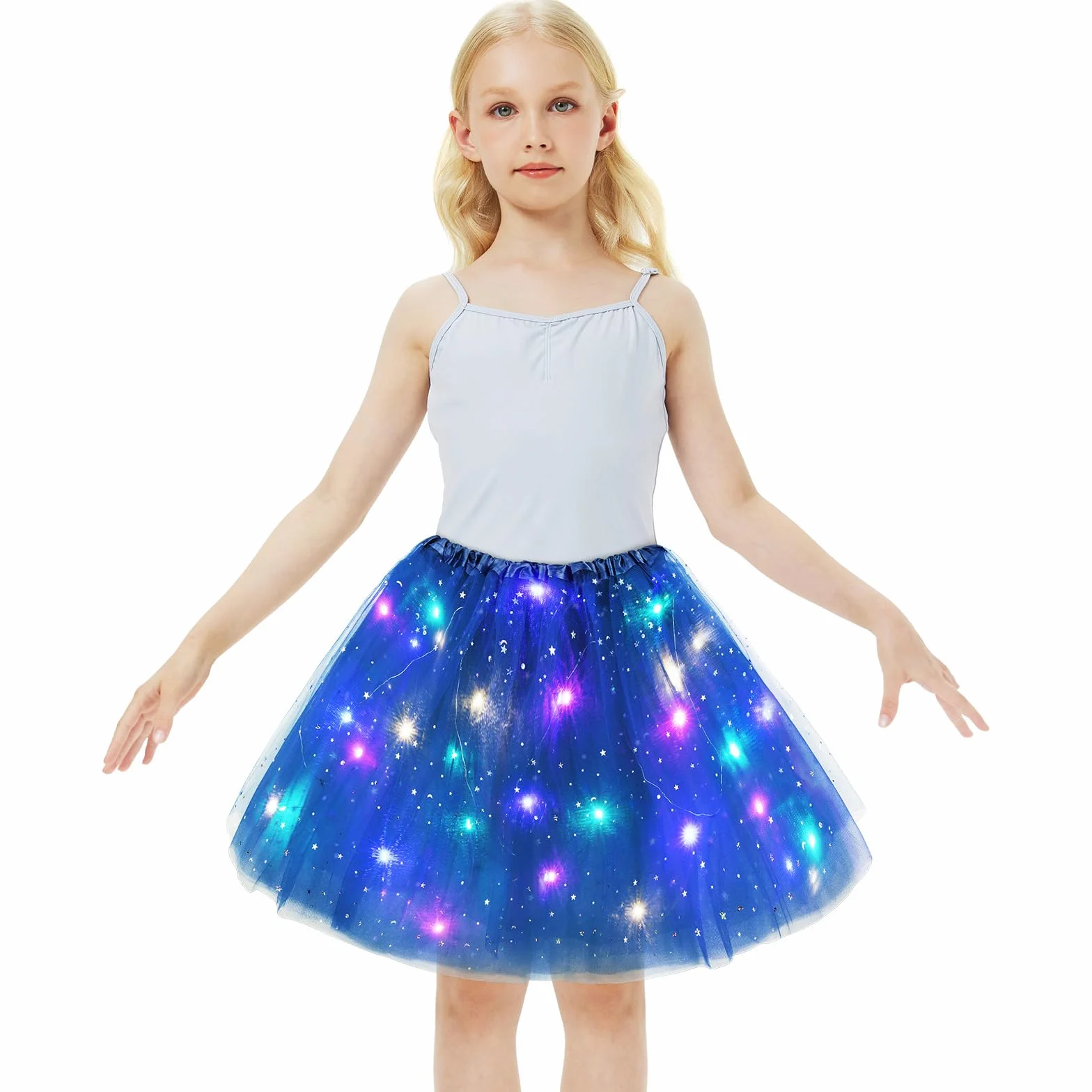 Dziewczęce spódnice tutu, ze światłem LED, tiulowa spódnica tutu z podszewką, pogrubiona, balet, imprezy taneczne, fantazyjna, elastyczna sukienka festiwalowa, na Halloween, Boże Narodzenie