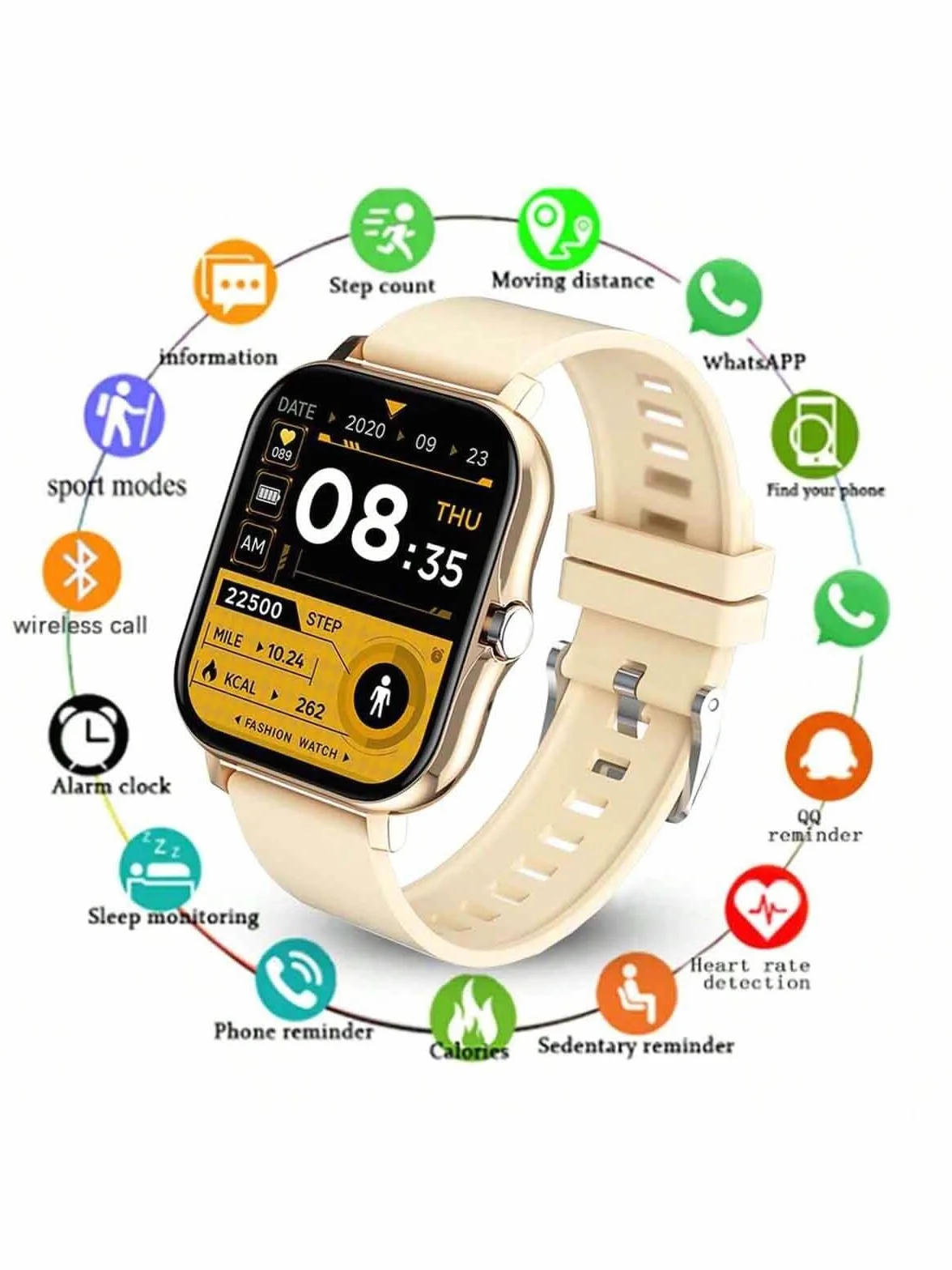 Męski i damski sportowy smartwatch z ekranem dotykowym, wiele funkcji, silikonowy pasek, kompatybilny z systemami Android i iOS (różowa bransoletka)