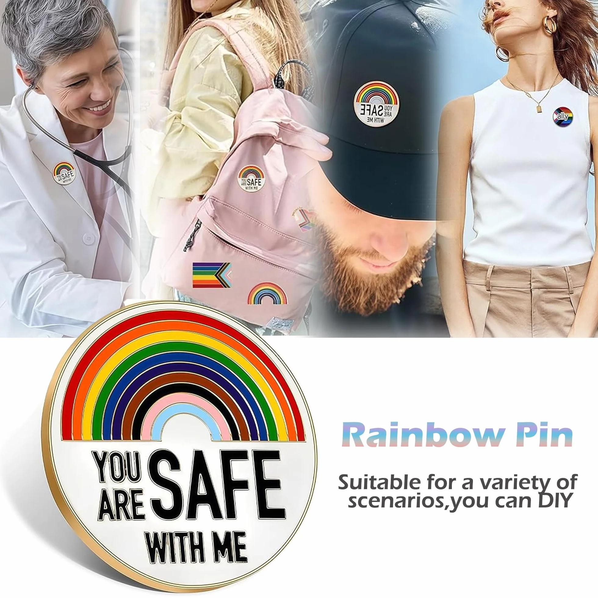 6-częściowy zestaw przypinek LGBTQ Pride, odznaka postępu duma sojusznik, przycisk flagi, tęczowa emaliowana broszka, tęczowa przypinka LGBTQ akcesoria, geje, lesbijki, do dekoracji