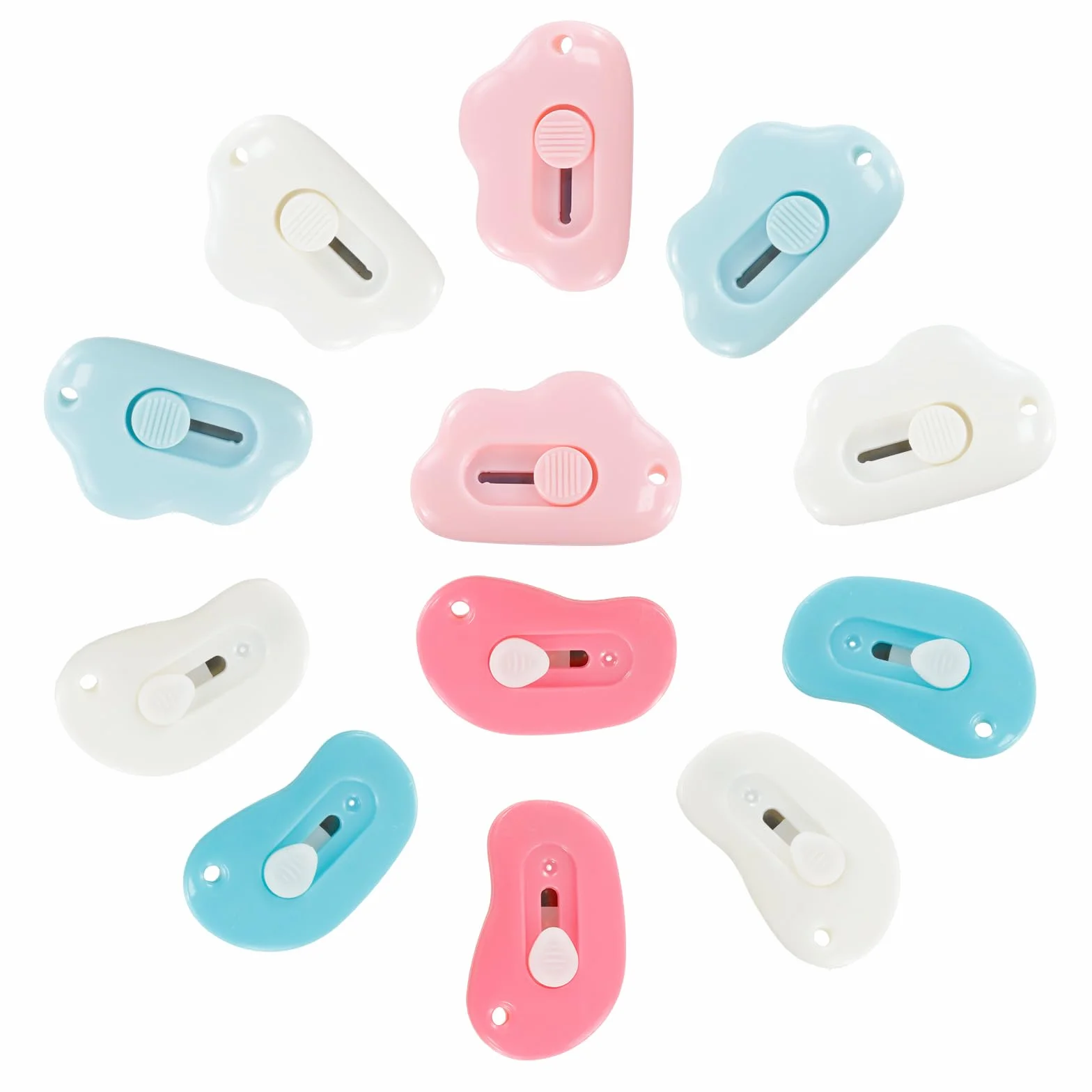12 częściowy mini otwieracz do pudełek, KUAOOAUK Cute Box Cutter, noże artystyczne Cloud z otworem na brelok do cięcia papieru listowego otwieranie pudełek majsterkowanie rękodzieło biuro szkoła