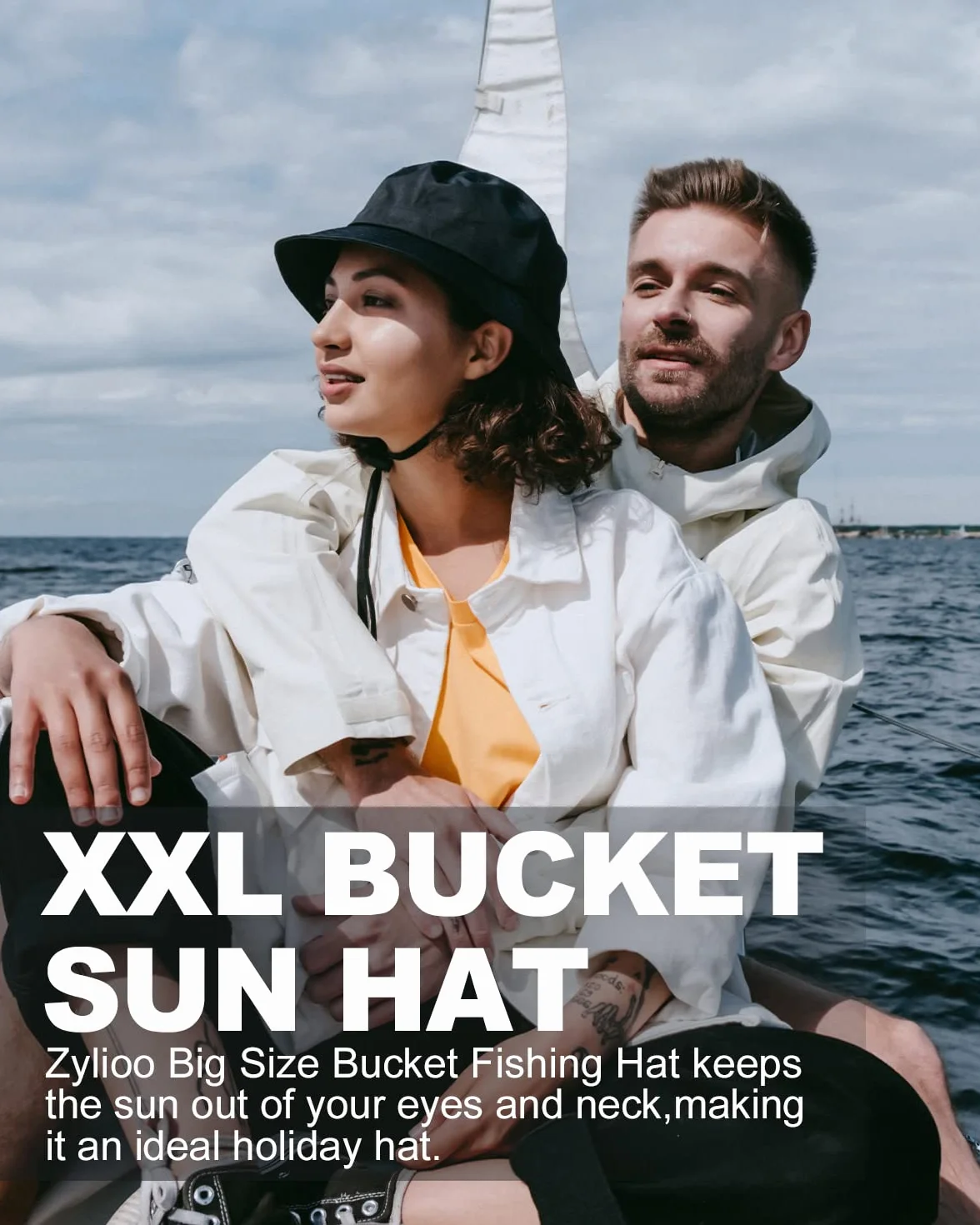 Zylioo XL/XXL kapelusz wędkarski, duży, dwustronny, kapelusz rybacki, bawełna, kapelusz przeciwsłoneczny, kapelusz letni, męski, czarny, na głowę 59-65, Obustronnie czarny, XXL