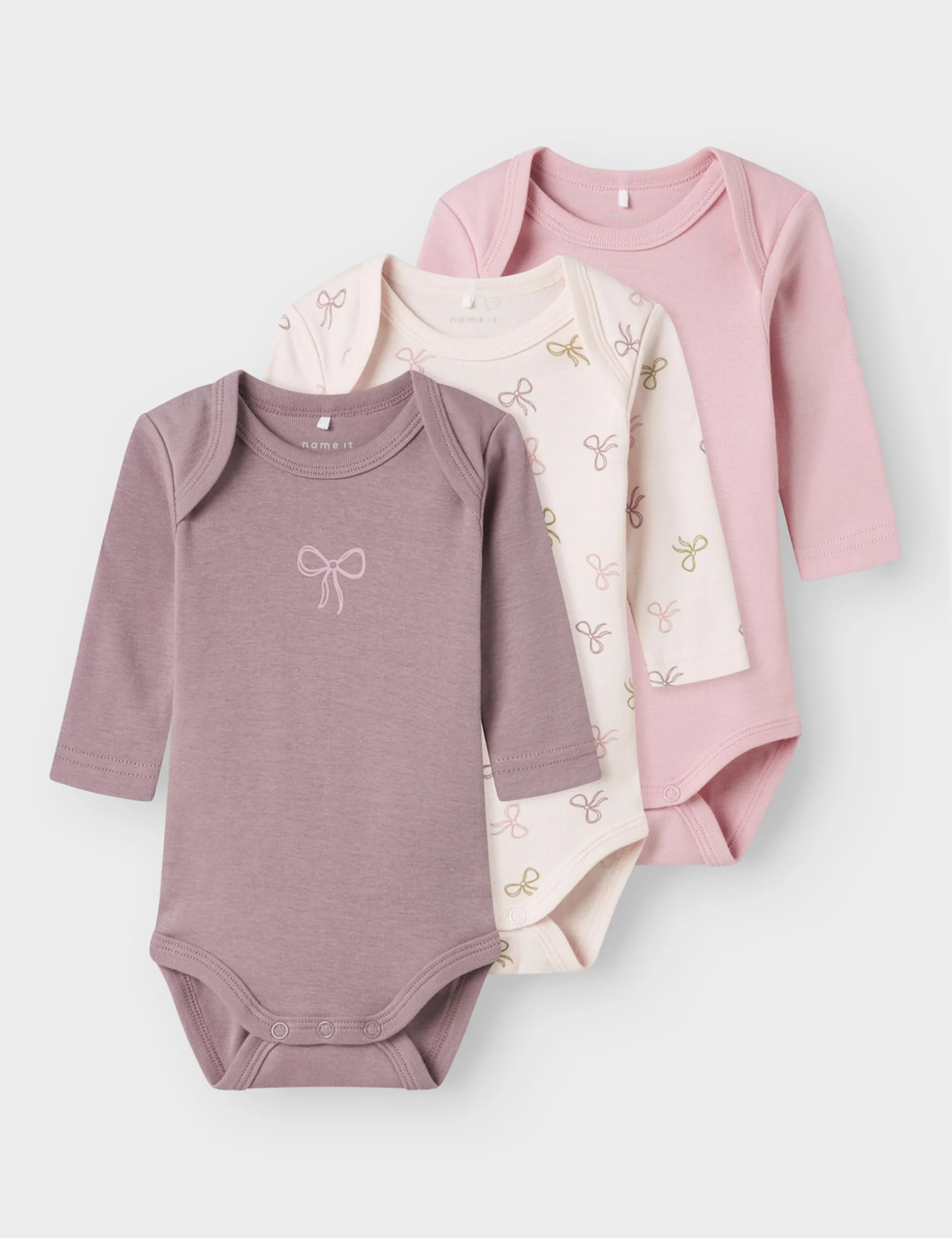 Damskie body Barely Pink Nbfbody 3P Ls Bow Noos, Numeric_56 (3 sztuki), Barely Pink, numeric_56