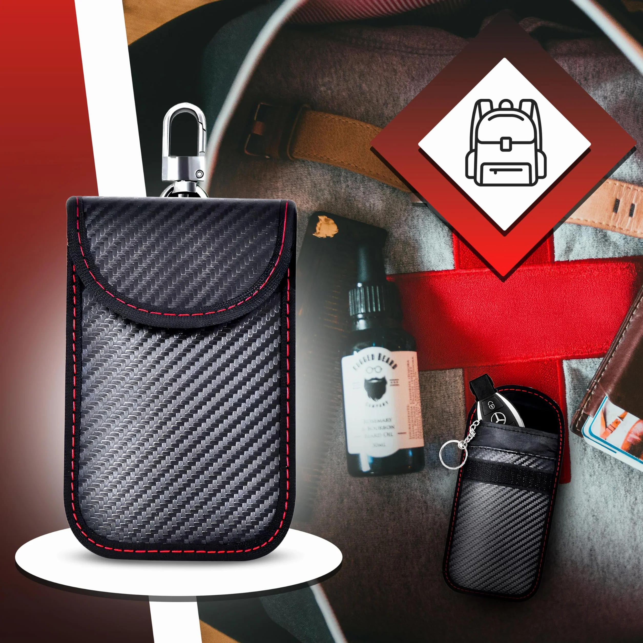Retoo Keyless Go etui ochronne na kluczyki samochodowe, zestaw 2 szt. – wysokiej jakości etui na kluczyki samochodowe z blokadą RFID, z włókna węglowego, torba Faraday z blokadą sygnału przed