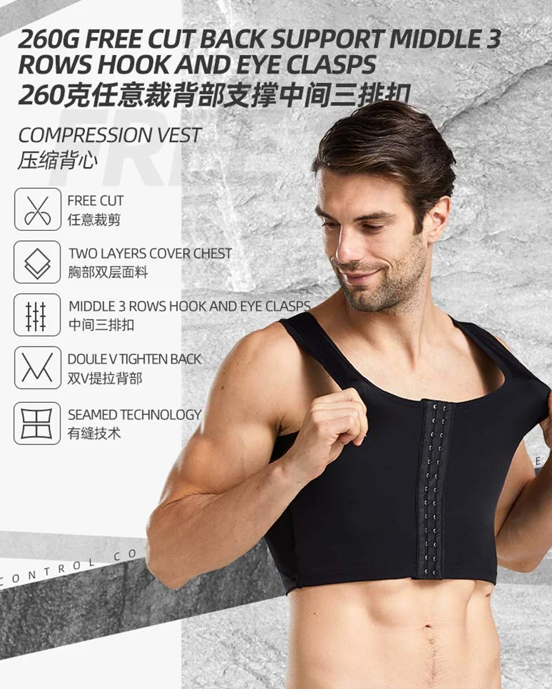 BaronHong Men's Body Shaper Chest Binder Płaska kompresja 3 rzędy zapięcie biust gorset kamizelki