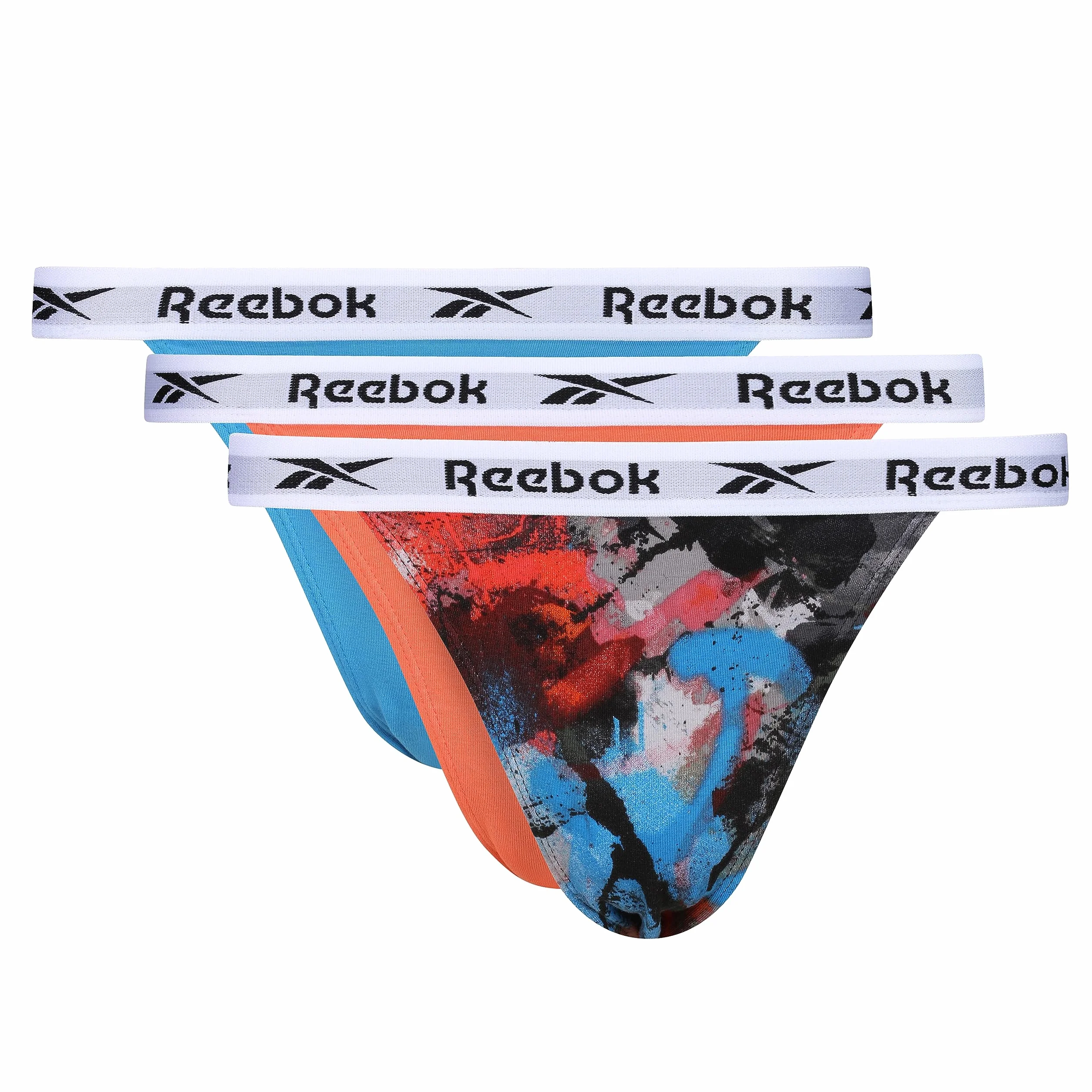 Reebok Figi Kobiety Damskie Majtki Reebok Tanga W Kolorze Pomarańczowym/Nadrukowym/Niebieskim - Opakowanie Zbiorcze 3 Sztuk