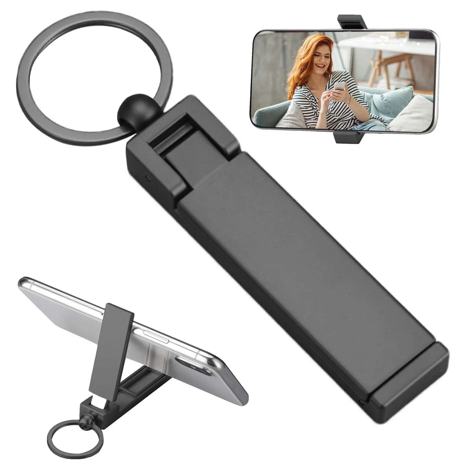 Purse Table Hook - 2.91 Inches Folding Desk Holder for Secure Bag Placement, Space-Saving Function with Smartphone Stand, Keychain Hook for Office & Home Use, Silver Alloy, Portable Carry Accessory