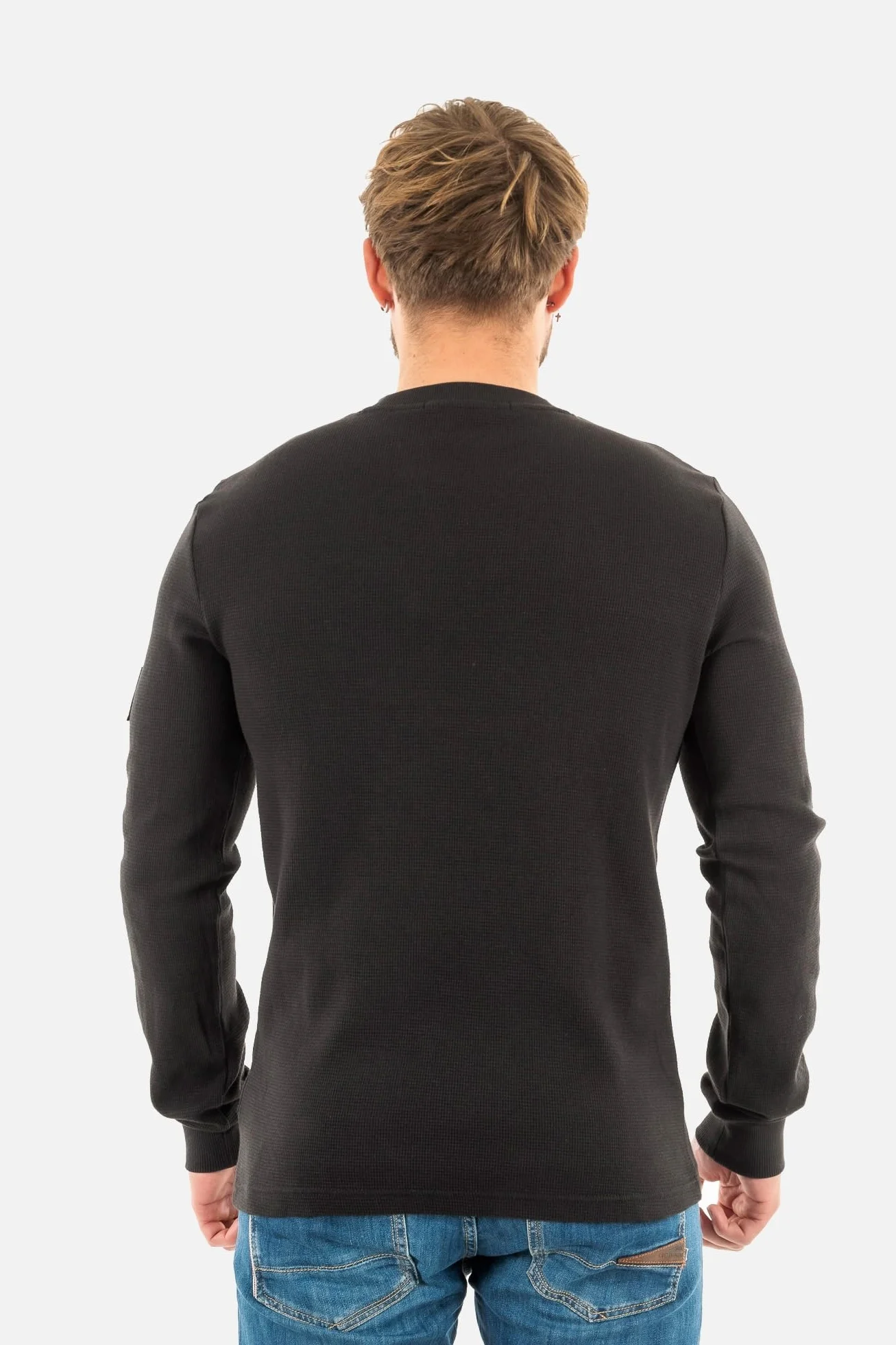 Calvin Klein Męskie dzianinowe topy L/S, Czarny, M