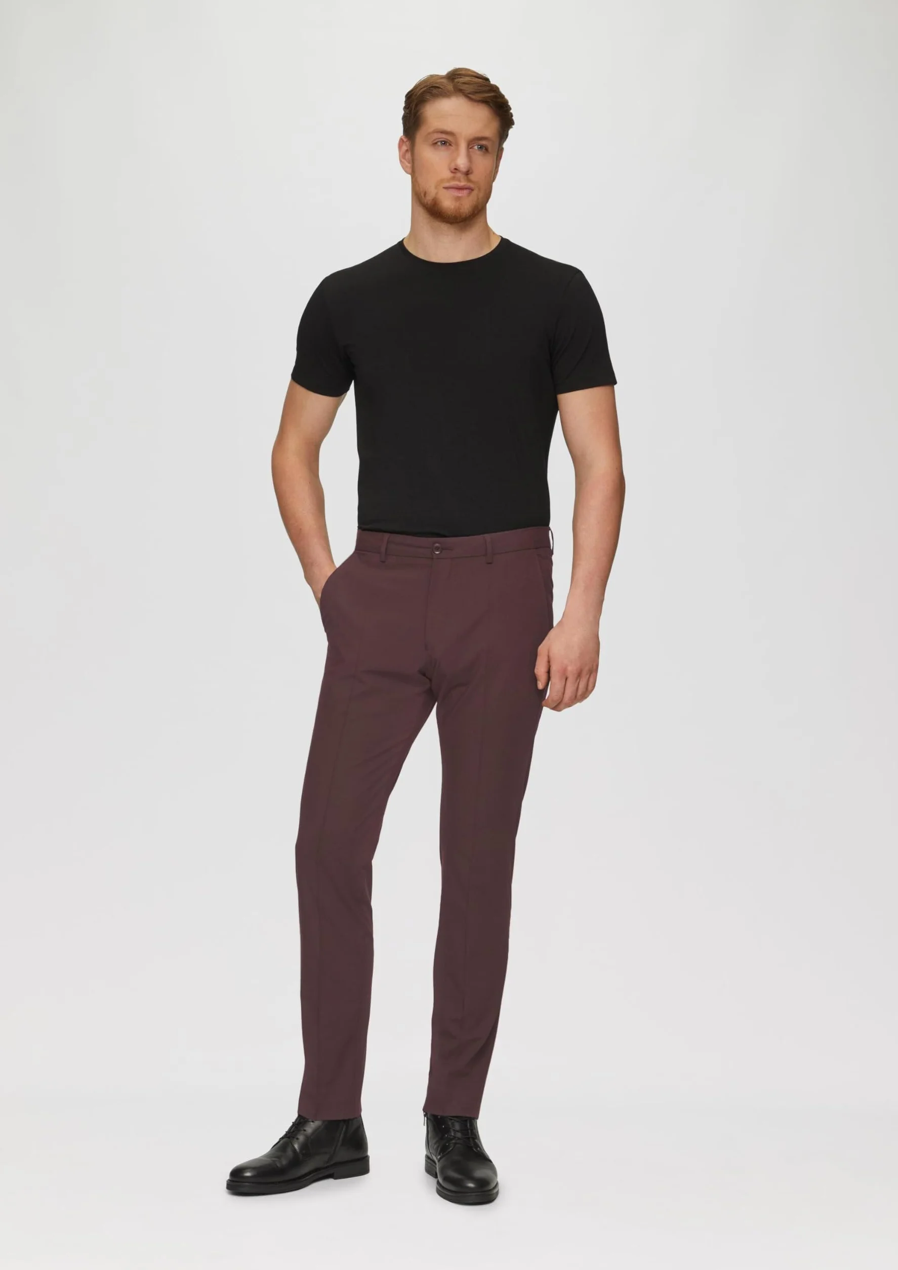 s.Oliver BLACK LABEL Męskie spodnie garniturowe, mieszanka wełny slim fit, czerwony, 52
