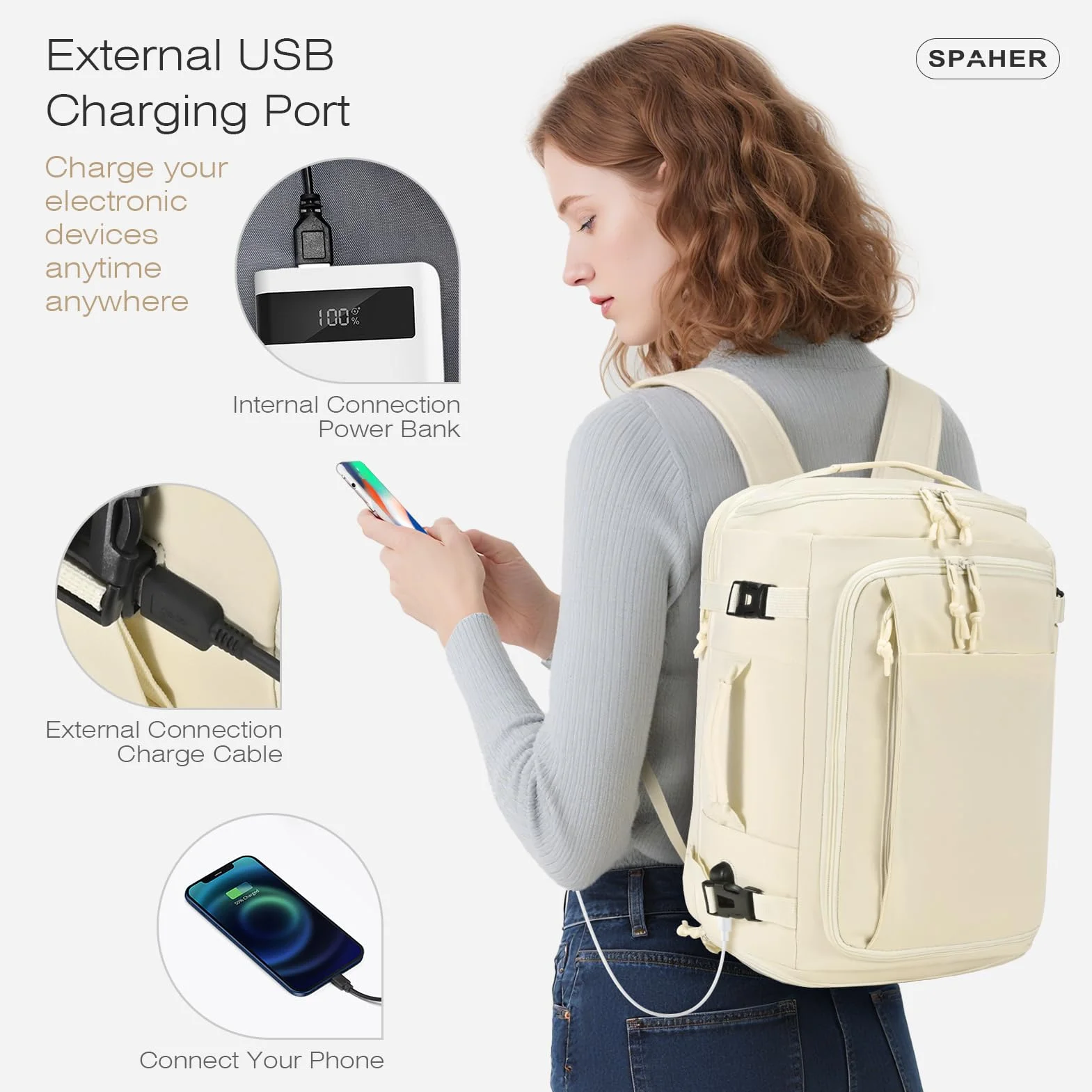 SPAHER Rozszerzalny Plecak Podróżny 40x30x15 do 40x30x20 Ryanair Wizzair Plecak na Laptopa 15,6 Calowy z Portem Łdowania USB Plecak Sportowy z Kieszenią na Buty i Mokre Rzeczy dla Kobiet i Mężczyzn
