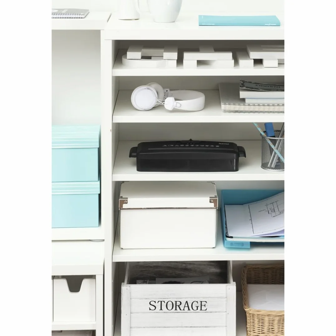 Hama Niszczarka paskowa MINI S6 (6 kartek, do dokumentów, papieru, biurowa, DIN A4, wysuwane ramię, średnica kosza 28-34 cm) czarna