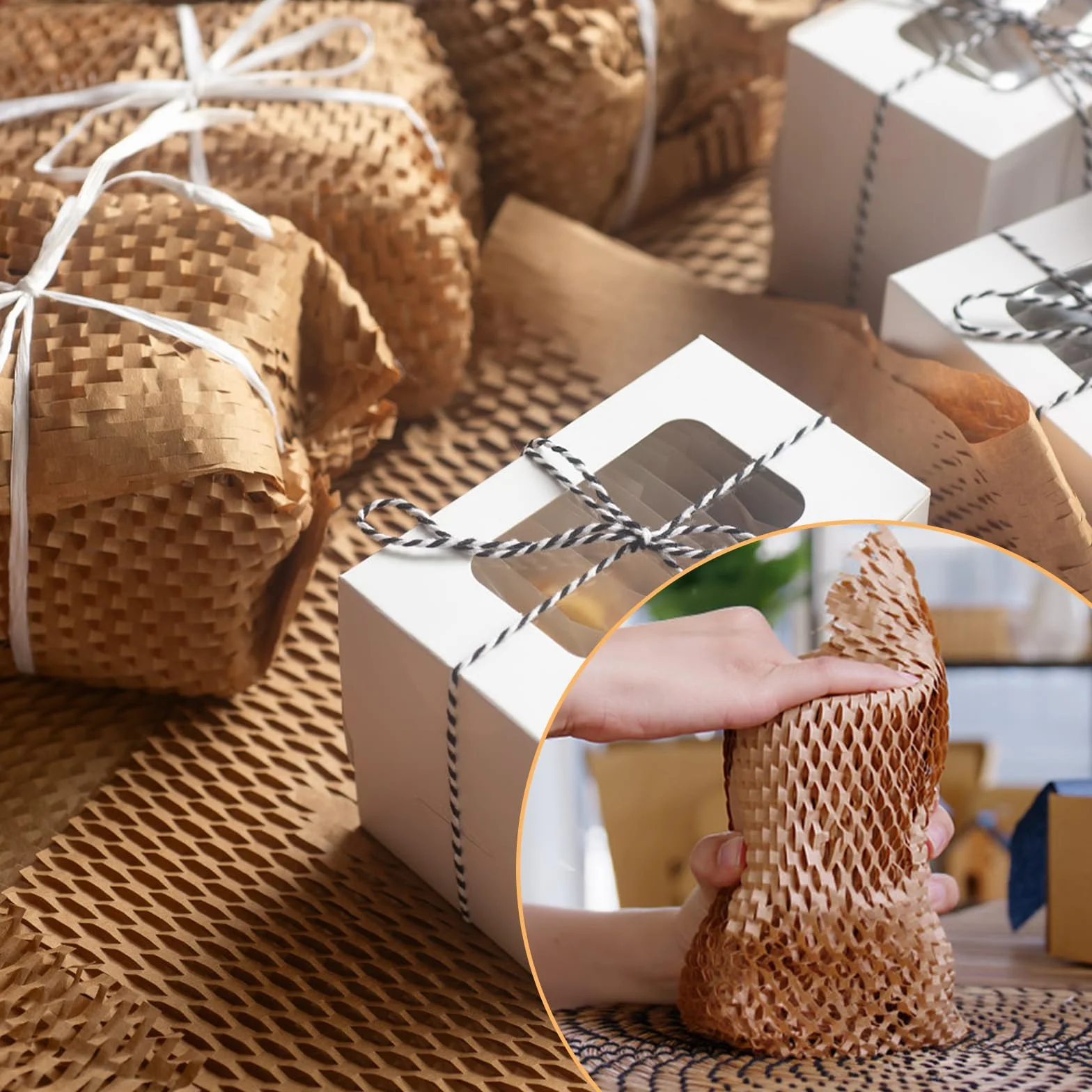Rolka papieru plastra miodu 30 cm x 30 m - Ekologiczna alternatywa dla folii bąbelkowej, idealna do przeprowadzek, wysyłki delikatnych przedmiotów oraz pakowania prezentów