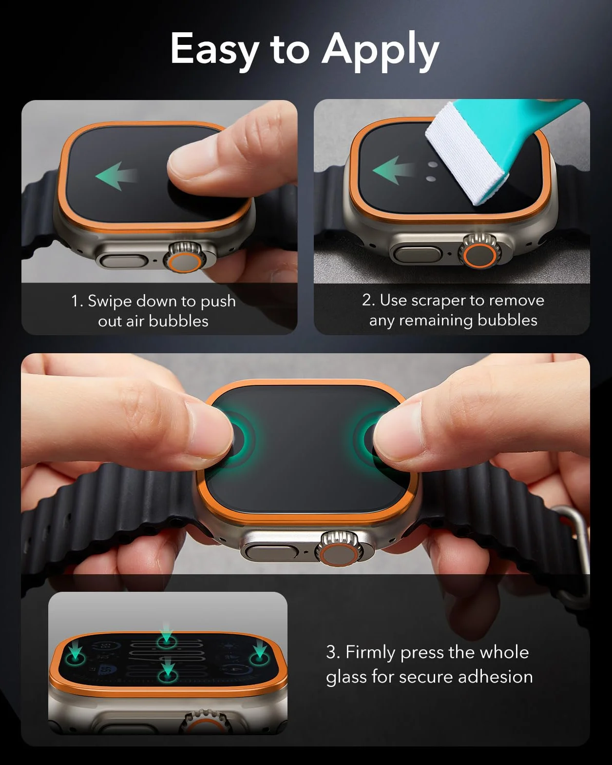 ESR Armorite Folia ochronna do zegarka Apple Watch Ultra 2/1 (2024/2023/2022, 49 mm), ochrona wyświetlacza z hartowanego szkła z aluminiową ramą, ochrona na całej powierzchni, pomarańczowa, 2 sztuki