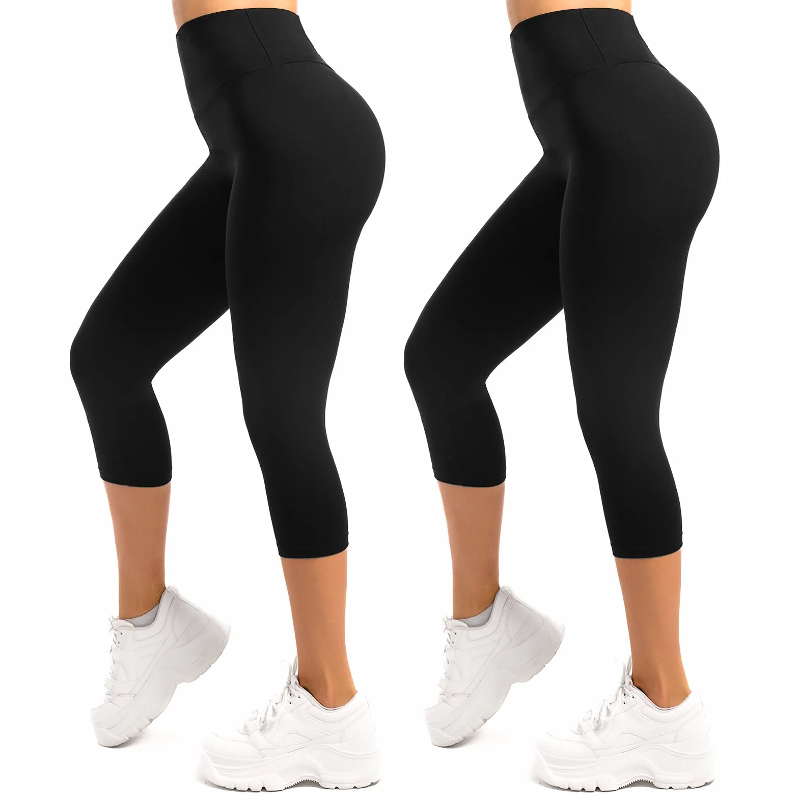 SINOPHANT 3/4 Legginsy Damskie Wysoka Talia Nieprzezroczyste Elastyczne Duże Rozmiary Legginsy 2 Pack Czarny L-XL