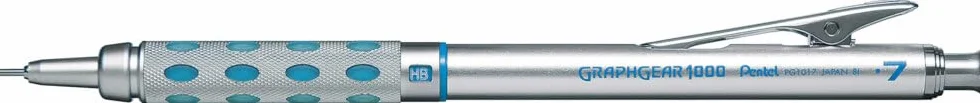 Pentel PG1017C PG1017-C GraphGear1000 ołówek automatyczny, grubość kreski 0,7 mm, obudowa ze stali nierdzewnej ze wskaźnikiem twardości, podwójna strefa chwytu, w pełni opuszczana prowadnica wkładu 4