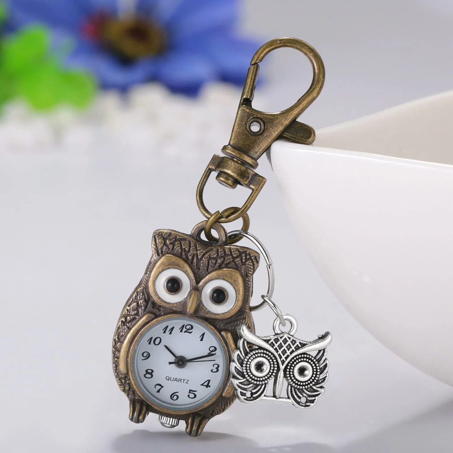 JewelryWe Zegarek kieszonkowy w stylu vintage nowość sowa medalion wisiorek zegarek steampunkowy kwarcowy naszyjnik zegarek z łańcuszkiem 80 cm na Walentynki, breloczek małe oczy, Stwórz