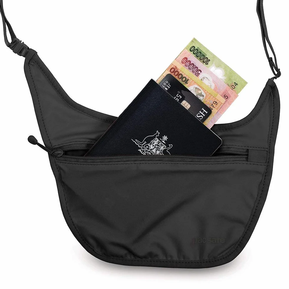 Pacsafe Unisex-Adult Coversafe S80 etui na ciało akcesoria podróżne - schowek na szyję (1 opakowanie), Czarny, 20 cm, Płócienna i plażowa torba na ramię