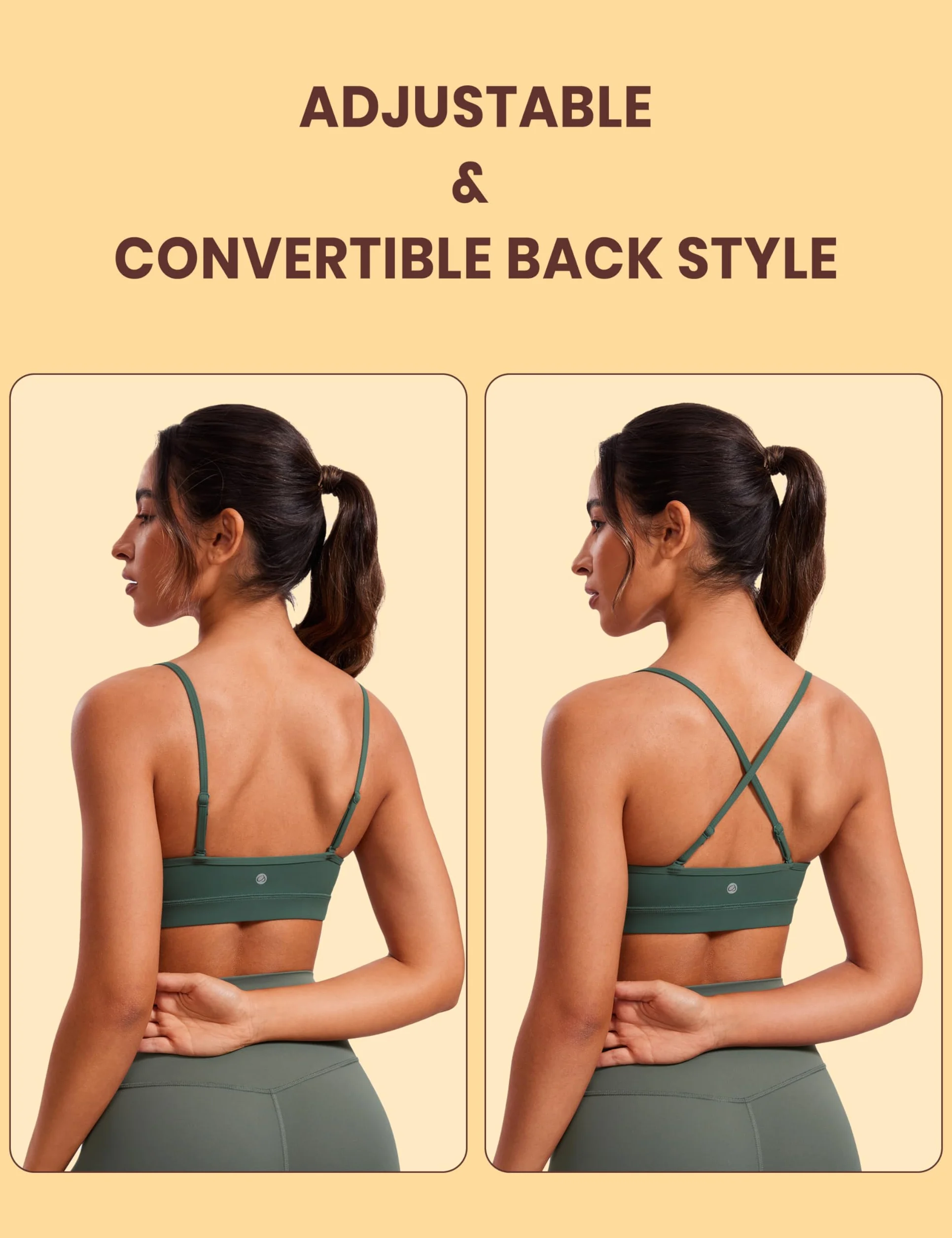 CRZ YOGA Biustonosz sportowy Butterluxe z dekoltem w serek dla kobiet – regulowany cienki pasek usztywniany top do jogi podstawowy bezrękawnik