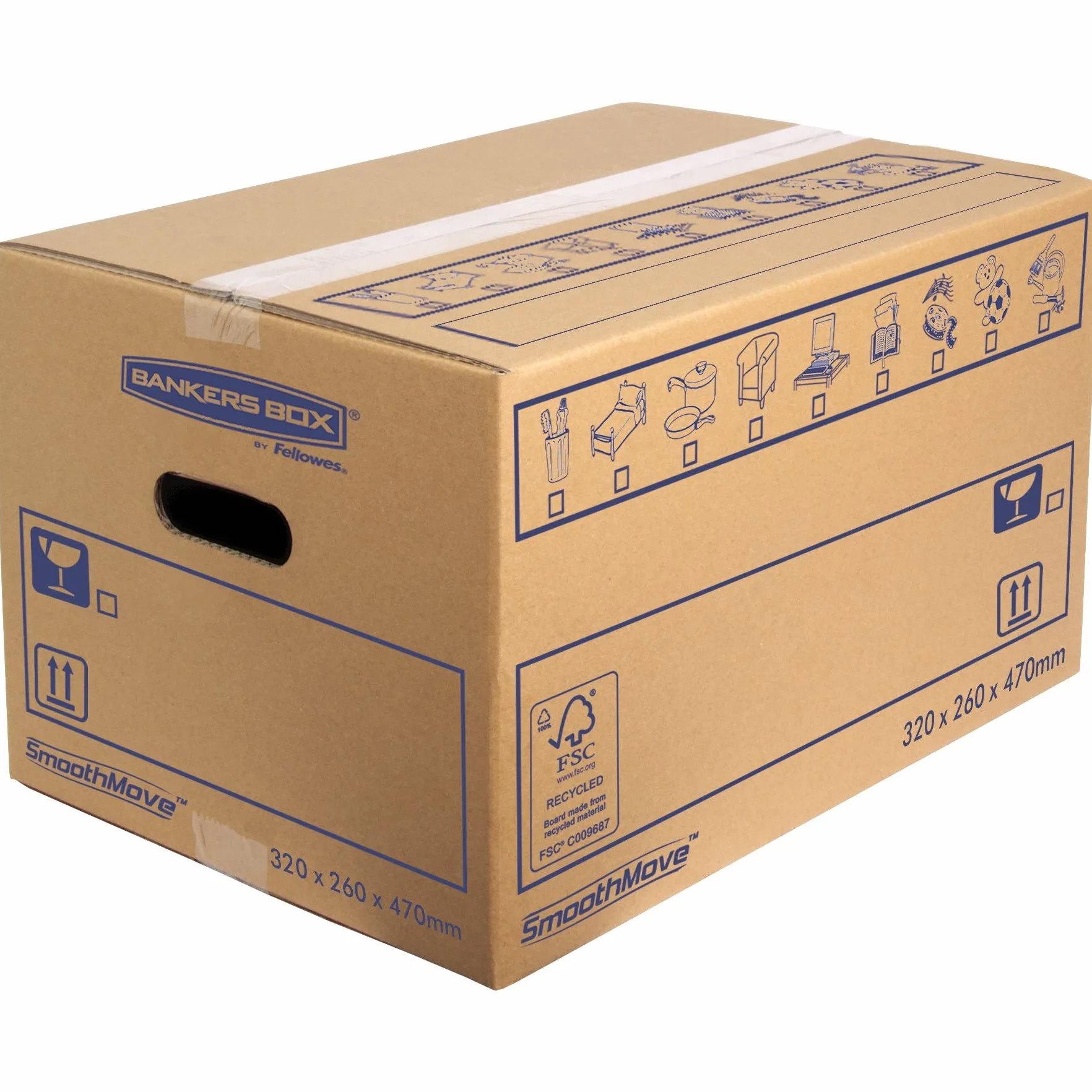 8 BANKERS BOX dużych, mocnych pudełek do przenoszenia, 39 l, C-Flute SmoothMove, kartonowe pudełka do przechowywania, wytrzymałe pudełka kartonowe do przeprowadzki z uchwytami, 47 cm x 32 cm x 26 cm