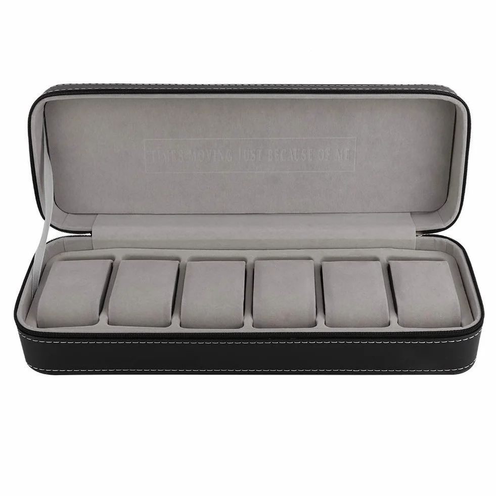 Watch Case, 6 Slot Watch Box PU Leather with Detachable Small Pillows, Watch Box for Men Watch Storage Home and Travel