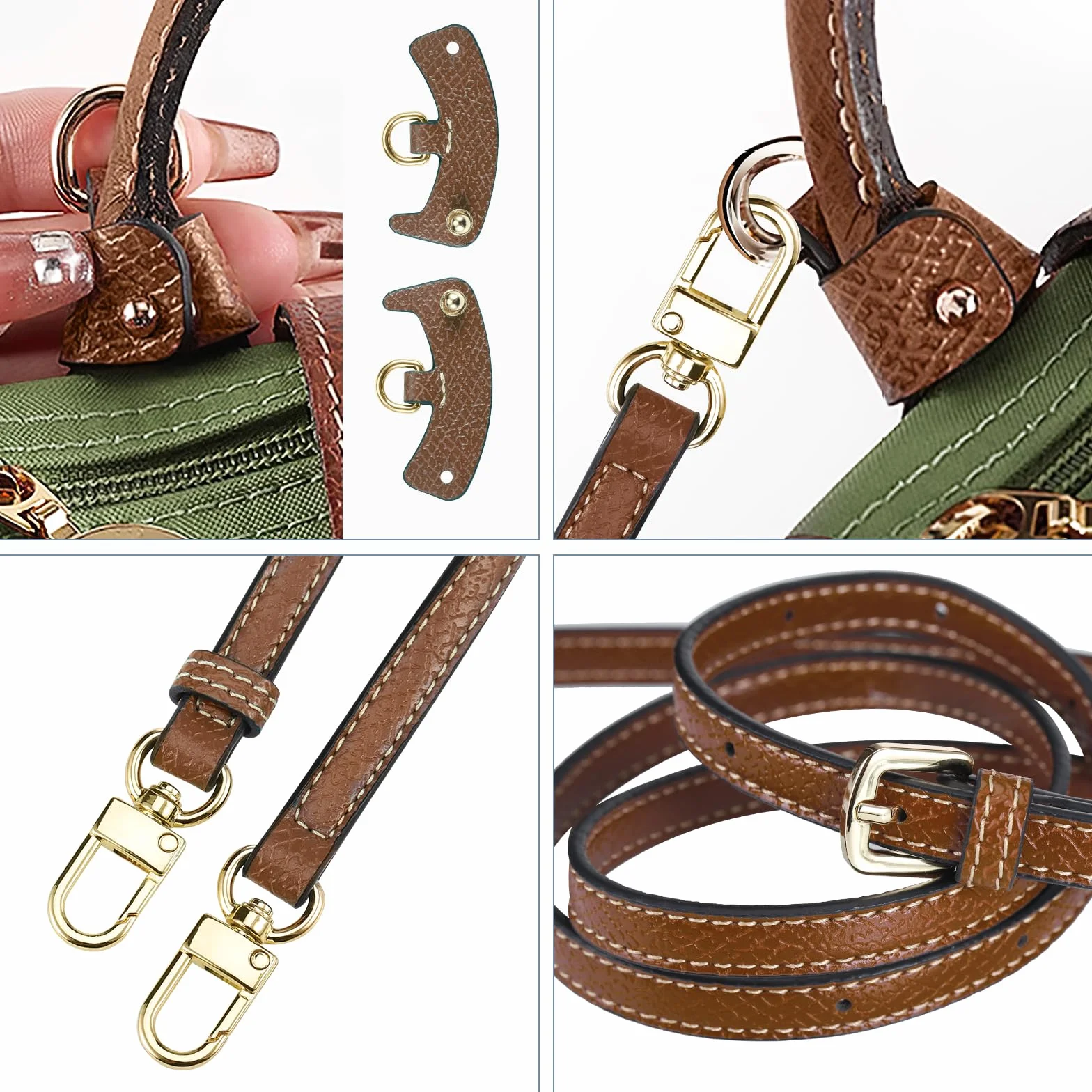 Zocipro Mini Pasek do Torebki Longchamp - Regulowany Skórzany Pasek Crossbody, Bez Dziurkowania, Zapasowy Pasek na Ramię (Brązowy), Uniwersalny Rozmiar