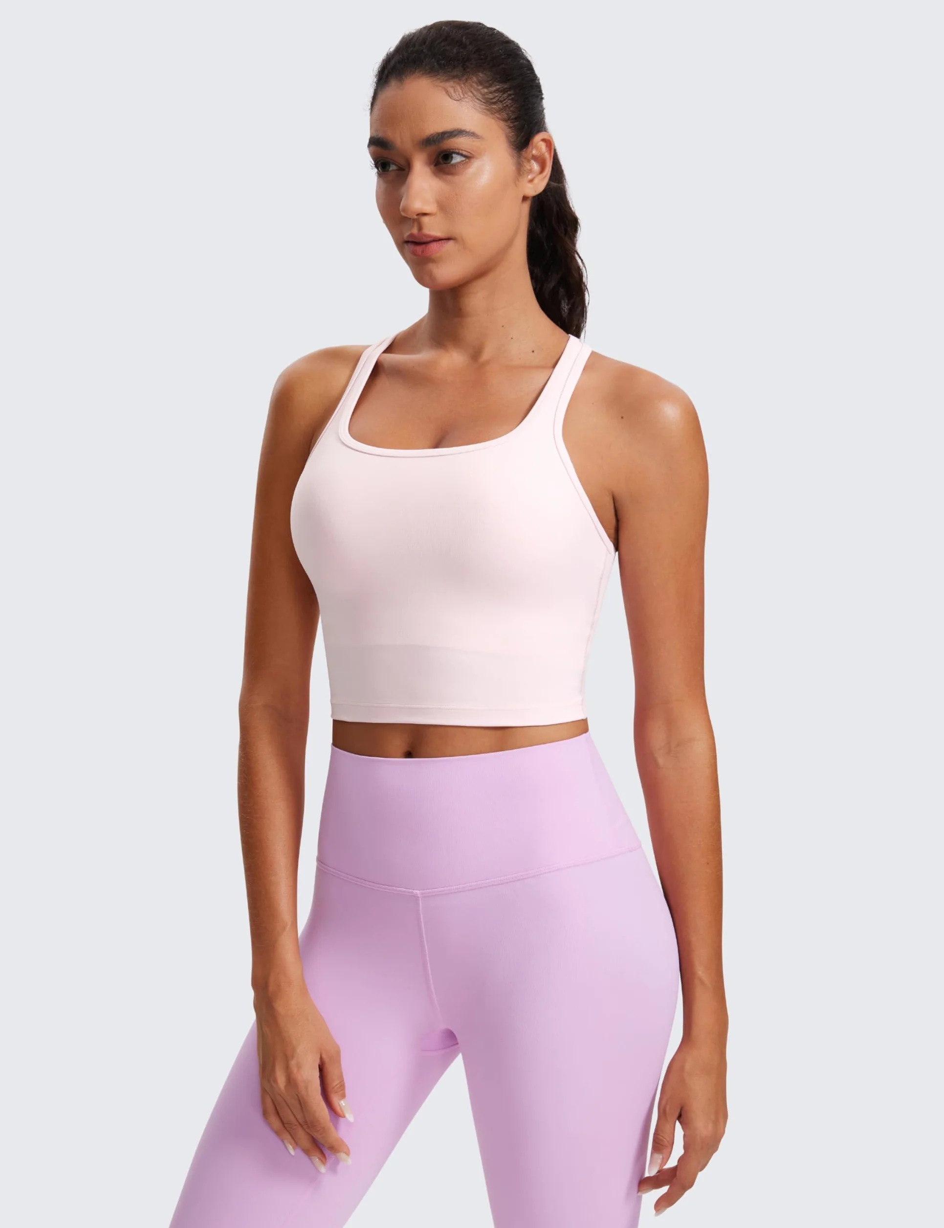 CRZ YOGA Butterluxe Damski sportowy biustonosz typu Y-Back Racerback Longline – usztywniany top do ćwiczeń z okrągłym dekoltem i wbudowanymi wkładkami