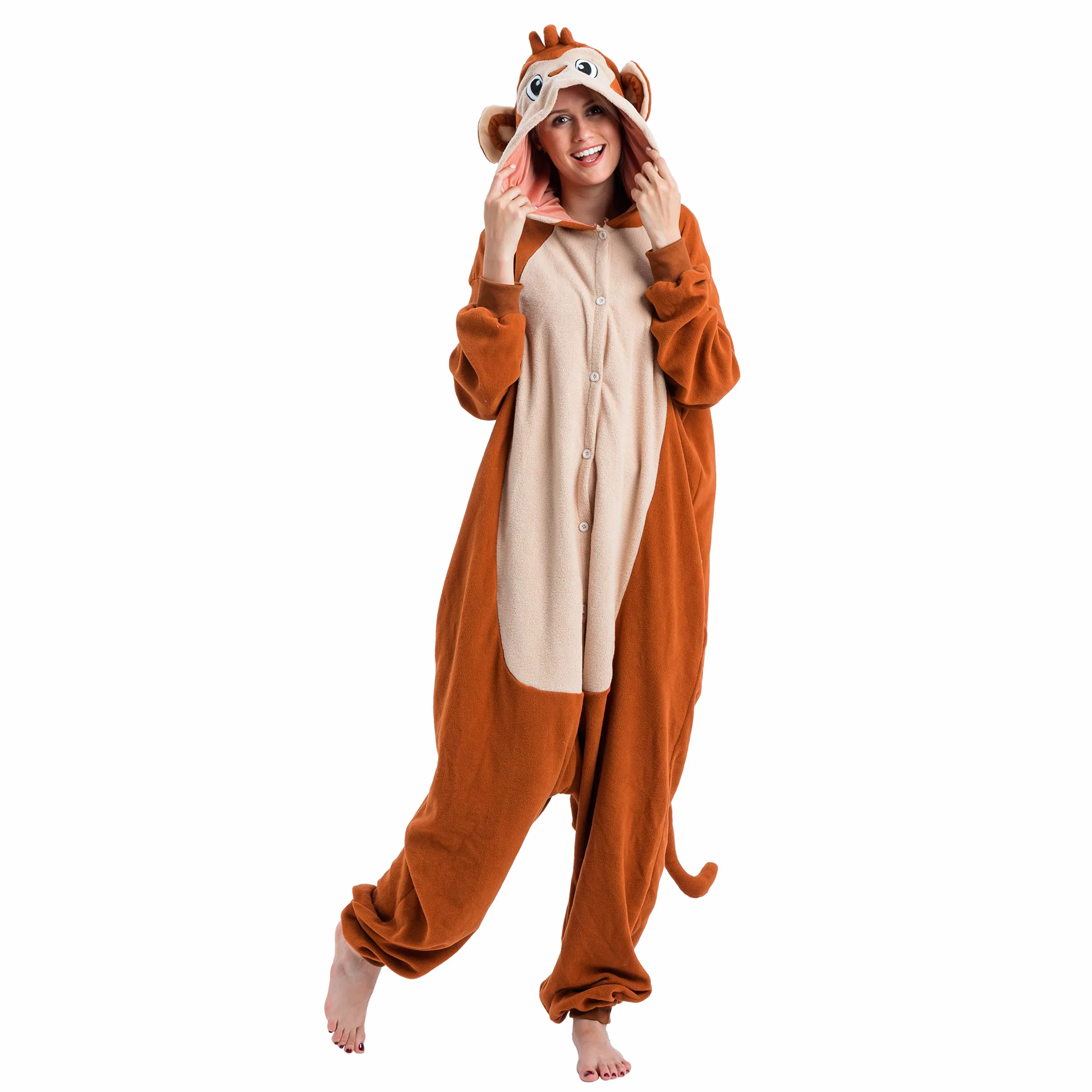 Spooktacular Creations Unisex piżama dla dorosłych, pluszowy kostium z ogonem kapelusza, do przebierania się, odgrywania ról, kostium na Halloween, rozmiar XL różowy