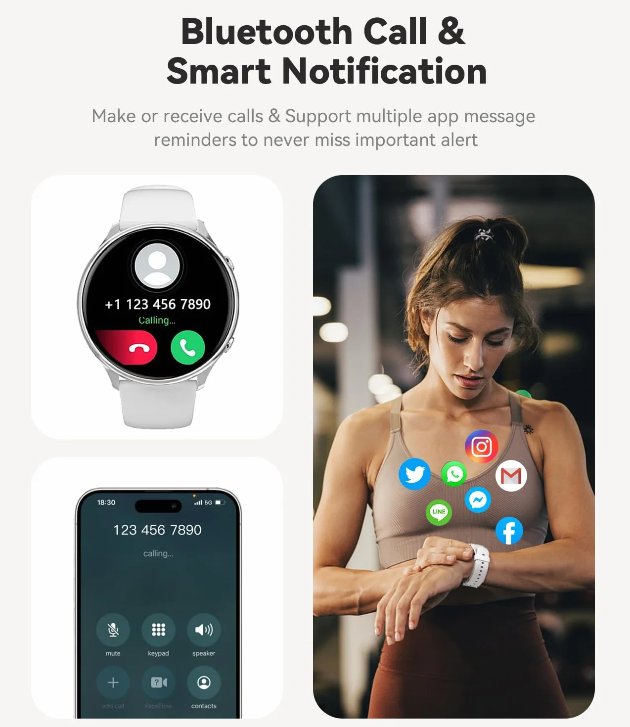 Smartwatch damski z funkcją telefonu, wyświetlacz Always-on o przekątnej 1,39 cala, wodoszczelność IP67, zegarek sportowy, zegarek na rękę z monitorem snu, pulsometrem, pomiar ciśnienia krwi,