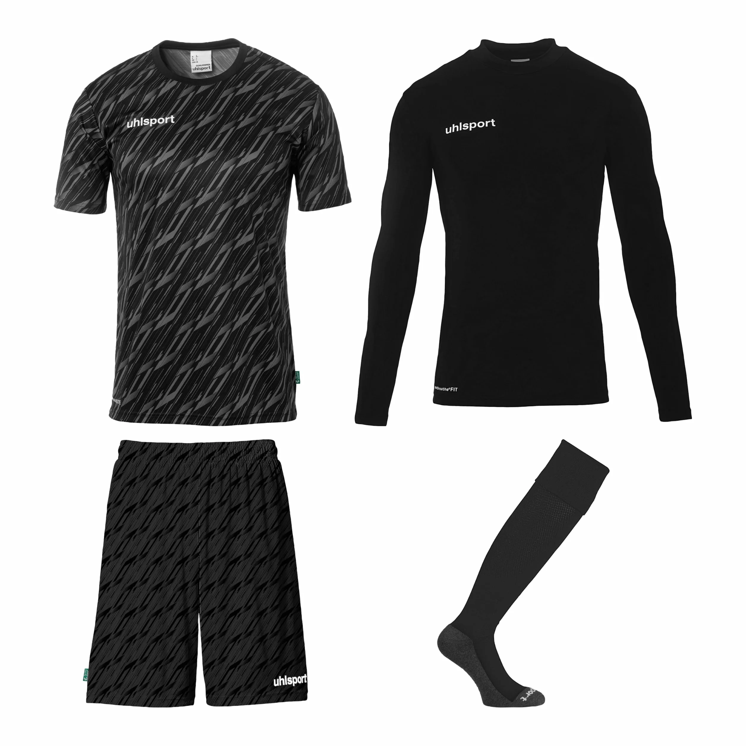 uhlsport Zestaw bramkarza piłkarskiego unisex – progresywny zestaw trykotu – kompletny zestaw bramkarski składający się z koszuli, spodni, spodni i getrów – zestaw trykotu dla dzieci i dorosłych
