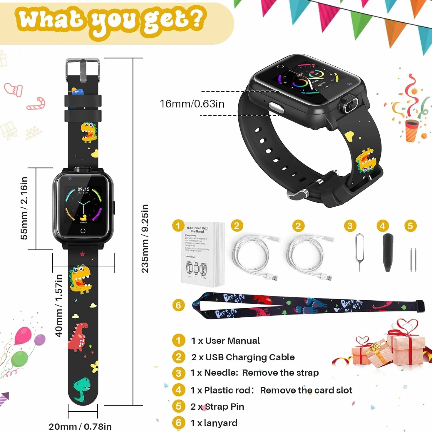 OKYUK Smartwatch 4G z Trackerem GPS dla Dzieci, Podwójna Kamera, 2-Kierunkowe Połączenia Głosowe i Wideo, Powiadomienie SOS, Bezpieczny dla Uczniów 3-12 Lat