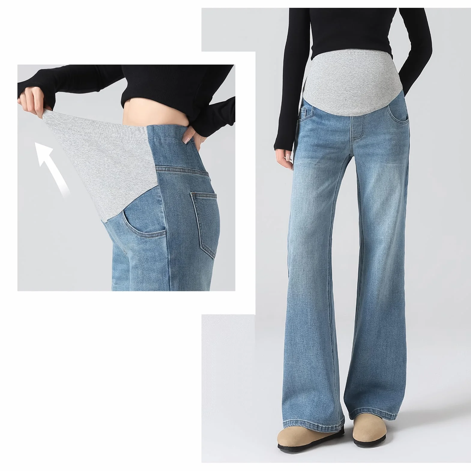 Dżinsy ciążowe z regulowaną talią - Comfort w dużych rozmiarach dla kobiet poniżej 170 cm, kieszenie użytkowe