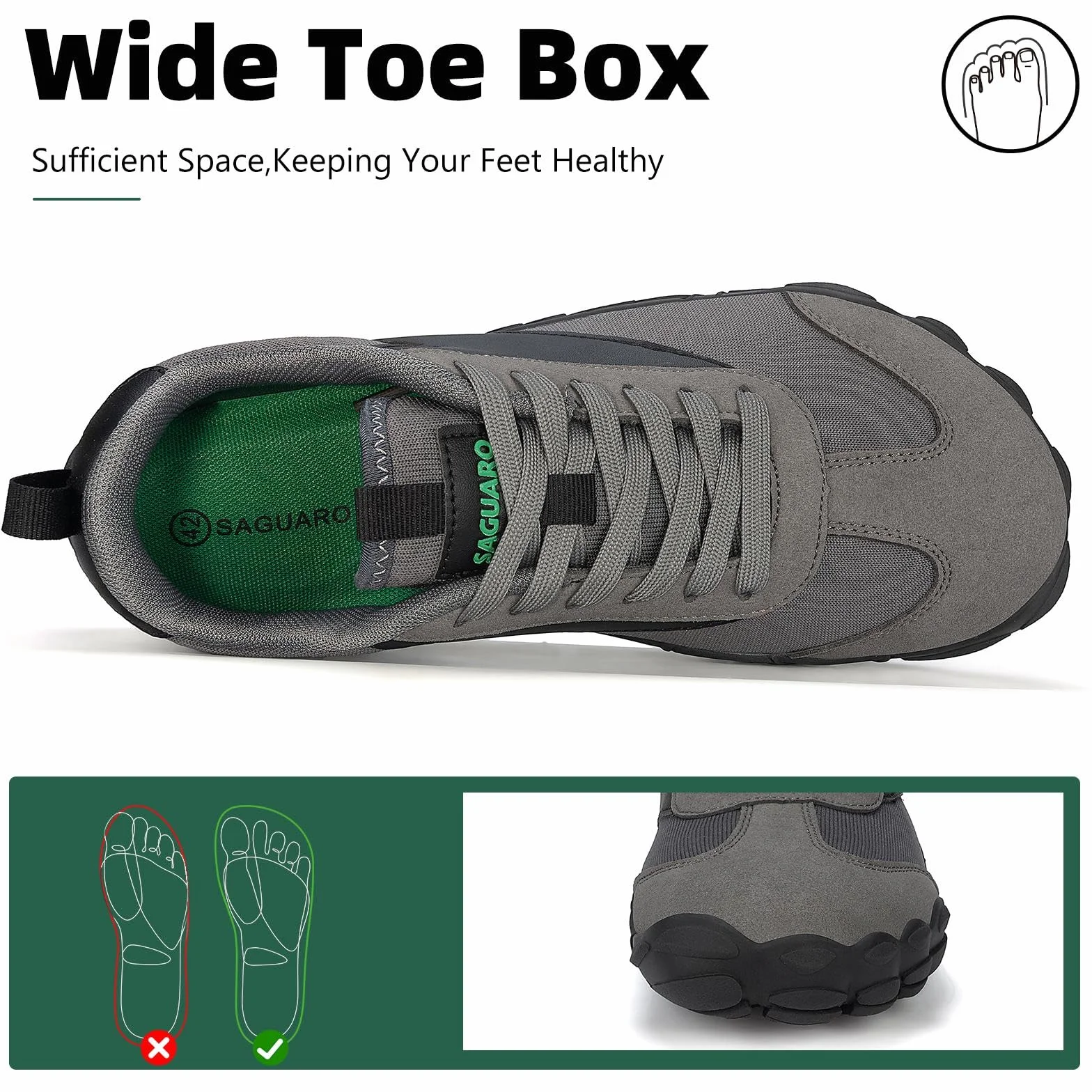 SAGUARO Uniseks Sneakersy dla boso, Szary, Minimalistyczne, Oddychające, Lekkie