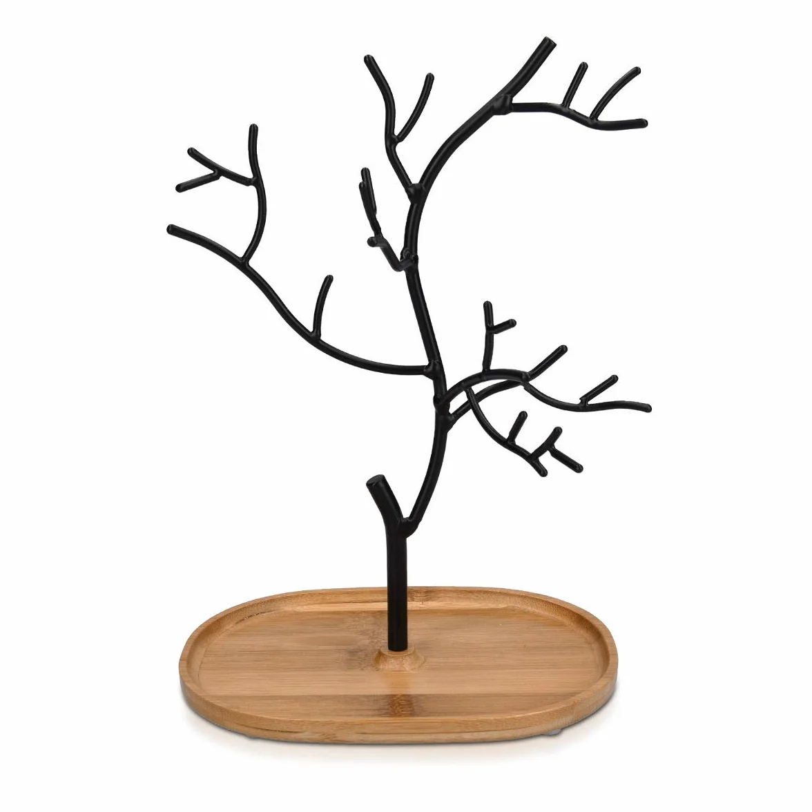 Navaris 45615.01 drzewko na biżuterię z drewna i metalu, stojak na biżuterię, na łańcuszki, kolczyki, pierścionki, dekoracja do przechowywania biżuterii, stop metalowy, czarny