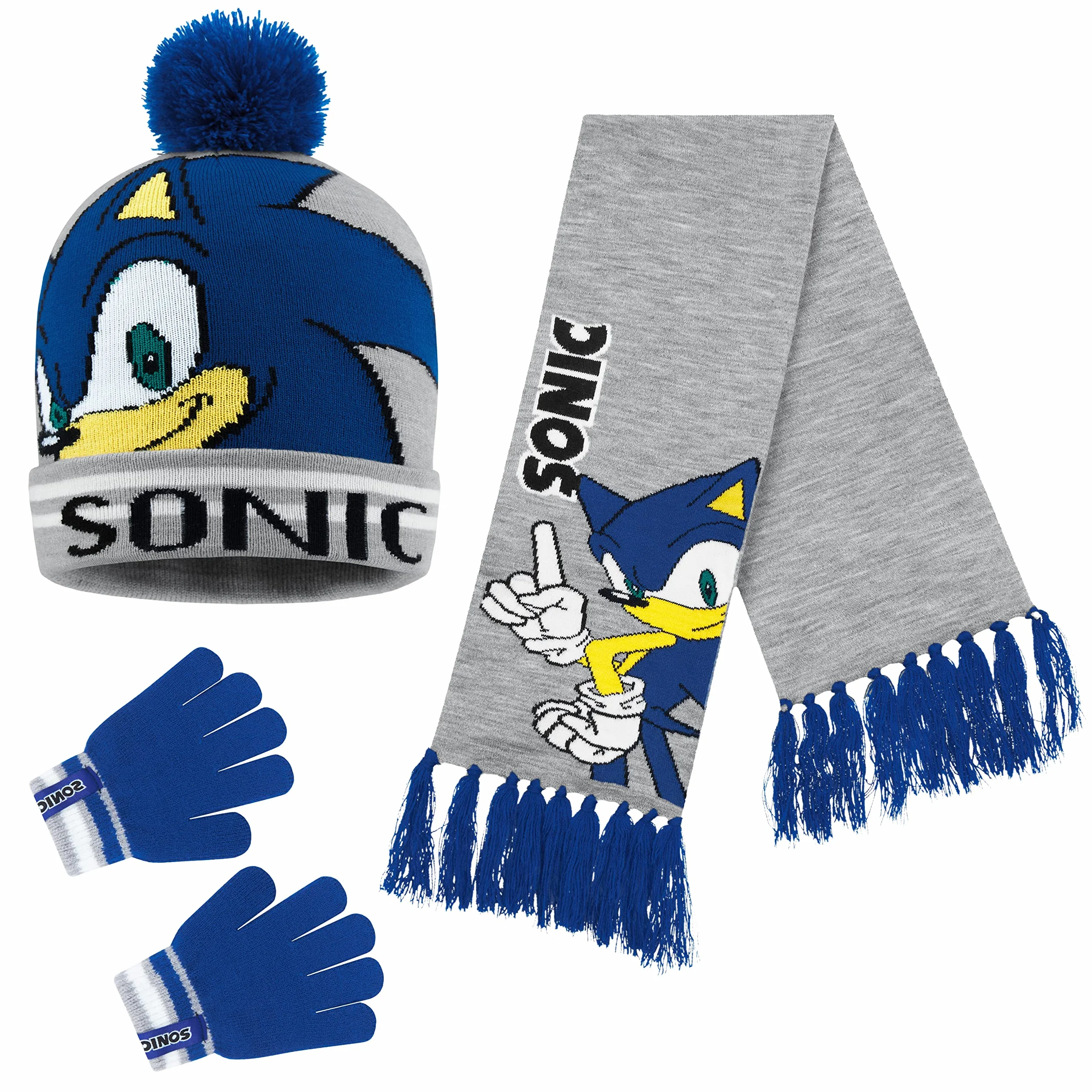 SONIC THE HEDGEHOG Czapka beanie szalik i rękawiczki zestaw dla chłopców