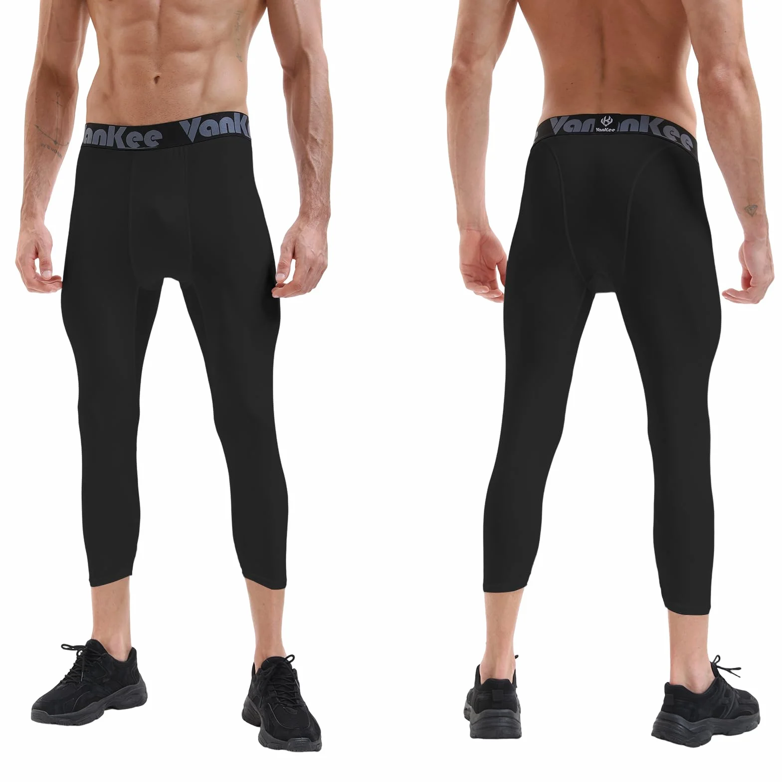 Męskie spodnie kompresyjne 3/4 Sportowe obcisłe legginsy do biegania Szybkoschnące spodnie sportowe do jazdy na rowerze Koszykówka Joga Siłownia
