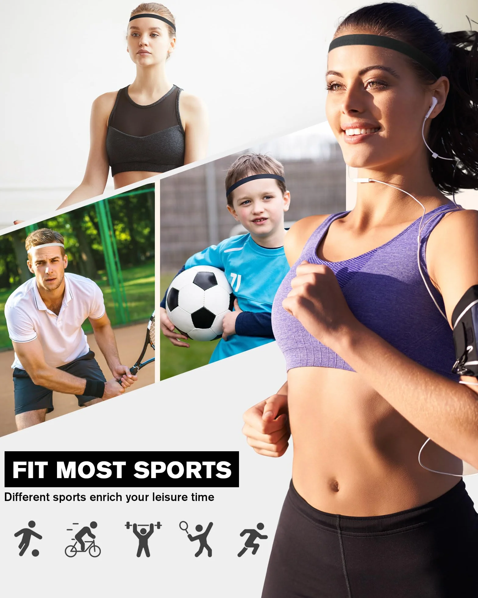 Sportowe Opaski na Włosy dla Chłopców, Antypoślizgowe i Oddychające, 12 Sztuk w Różnych Kolorach, do Piłki Nożnej, Biegania, Jogi