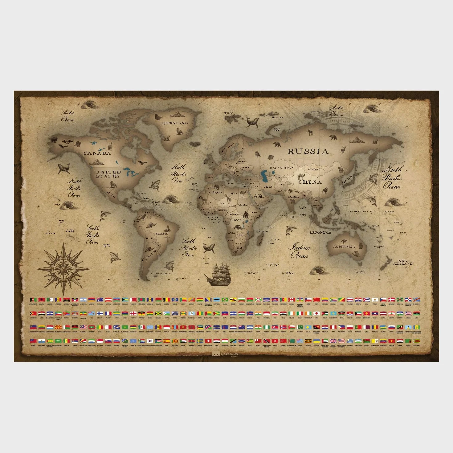 Giallobus - Mapa świata do zdrapywania - Mapa zdrapka - Papier powlekany - 68L x 43,5l cm - 02 - Mappa Explorer - Pomysły na prezent - zdrapywana mapa z flagami - srebrna