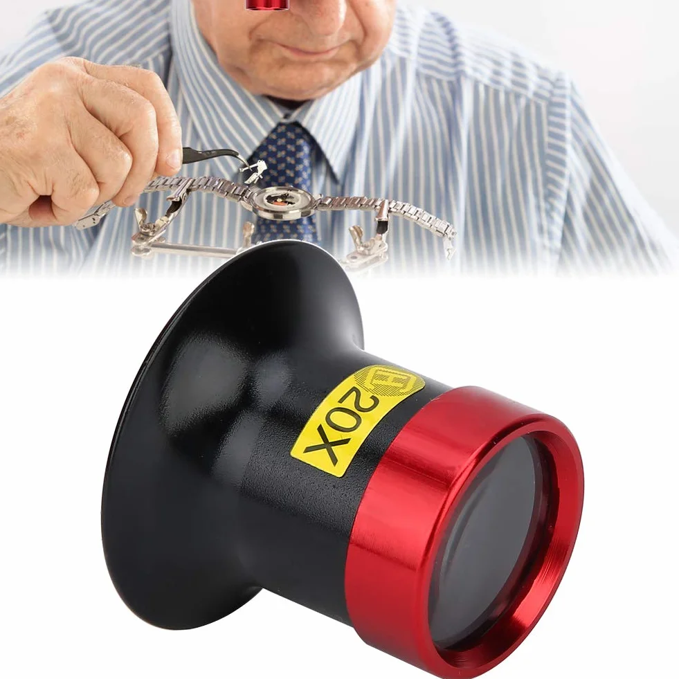 20X Lupa Zegarmistrzowska, Lupa do Zegarka Narzędzia do Naprawy Lup Oczkowych ze Stopu Aluminium Szkło Powiększające dla Zegarmistrzów Naprawa Lupy Oczkowej Narzędzia do Konserwacji Szkła Optycznego w
