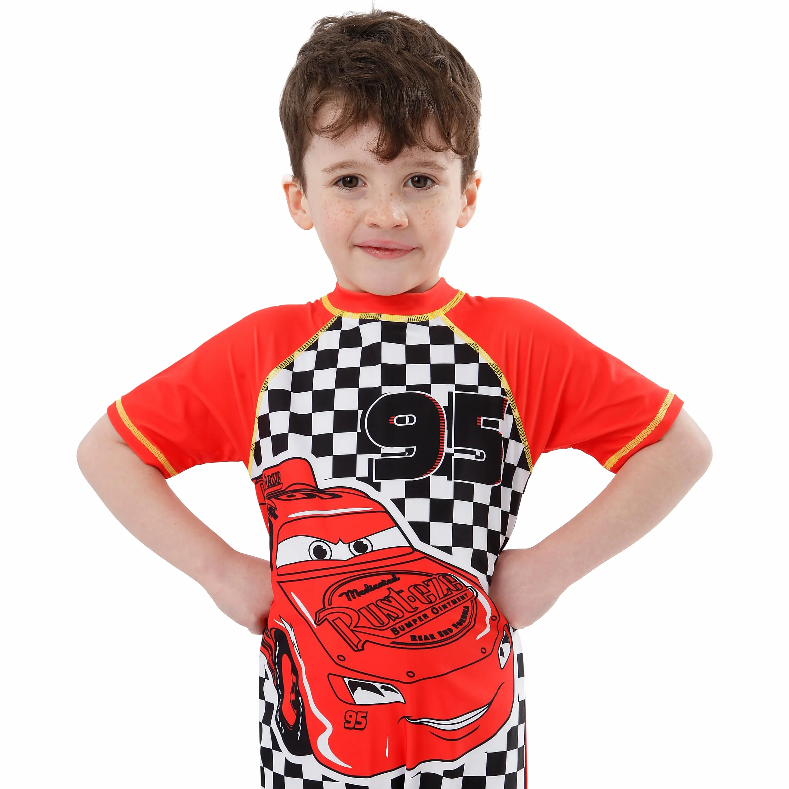 Kostium kąpielowy Disney dla chłopców | Jednoczęściowy kostium kąpielowy Błyskawica McQueen Cars dla chłopców