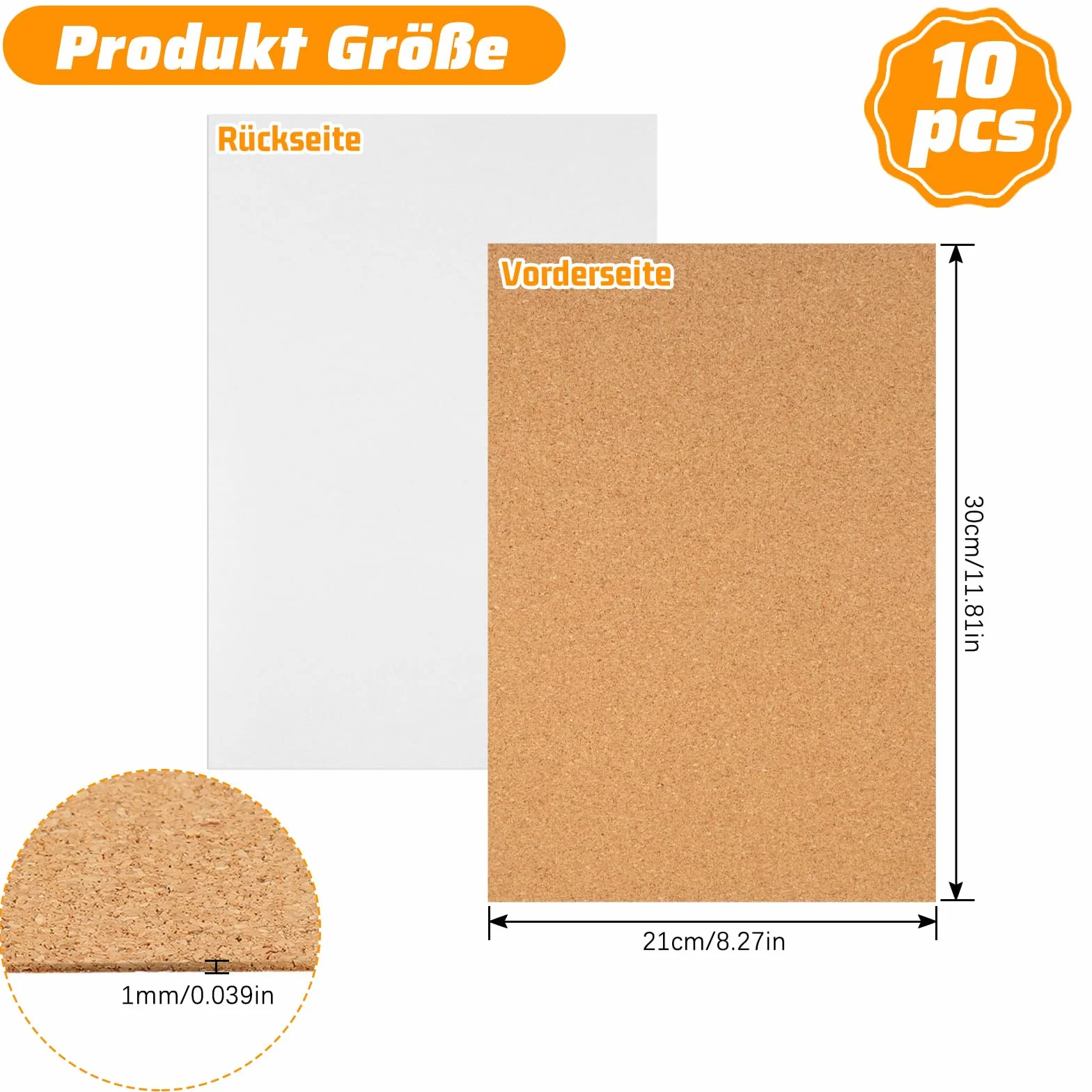 10 sztuk samoprzylepnych płyt korkowych, 30 x 21 cm, tablica korkowa, grubość 1 mm, mata korkowa, samoprzylepna tablica korkowa "zrób to sam", prostokątne płyty izolacyjne do majsterkowania, biura