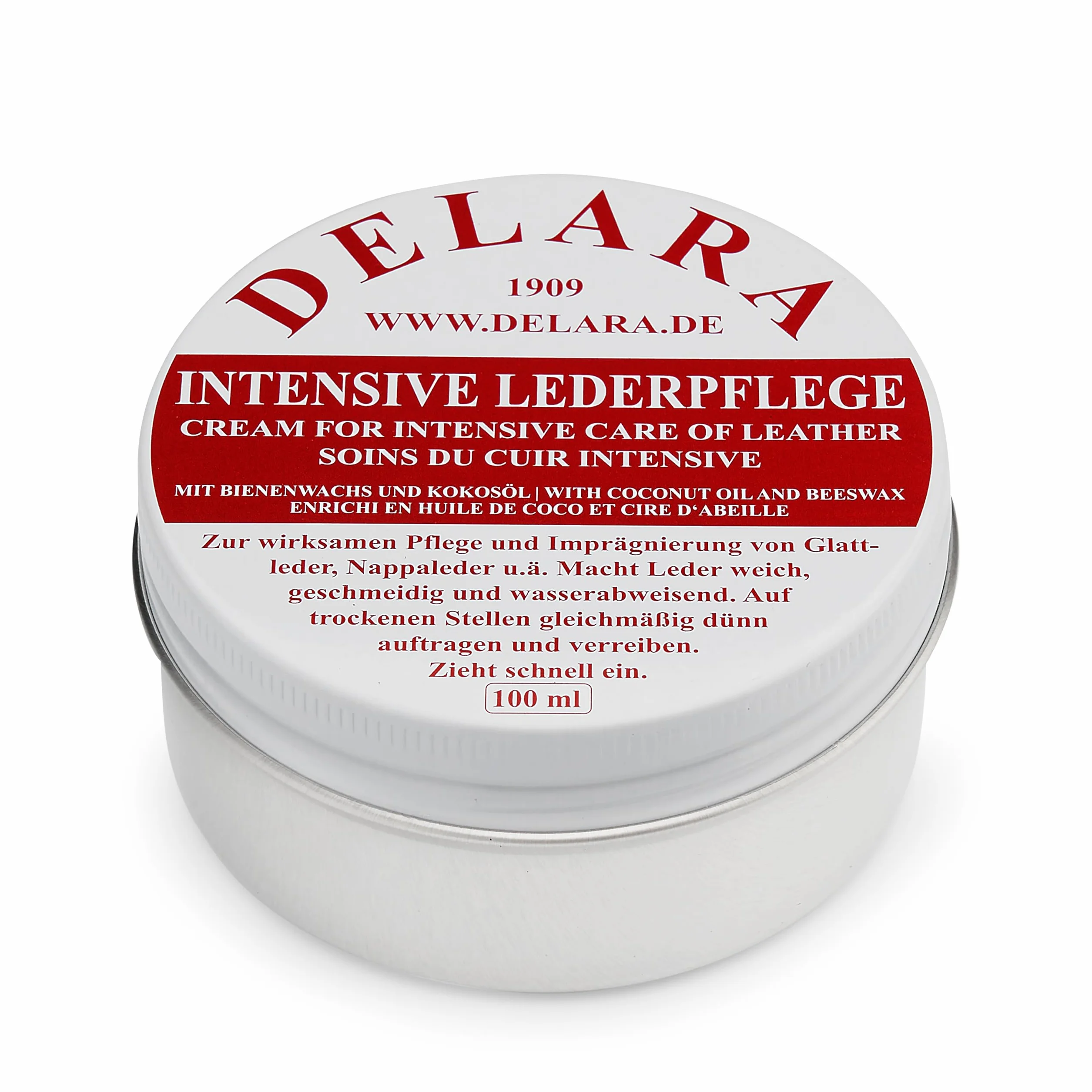 DELARA Intensywna pielęgnacja skóry - 100 ml - impregnuje i chroni skórę bardzo skutecznie. Nowa receptura z wysokiej jakości olejem kokosowym i woskiem pszczelim - Made in Germany