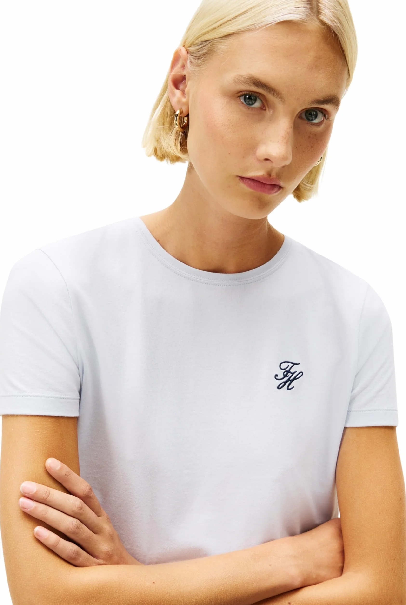 Tommy Hilfiger Damska koszulka TH Script REG C-NK SS TEE WW0WW47809 S/S, niebieska (Morning Sky Blue), S, Niebieski (Morning Sky Blue), S