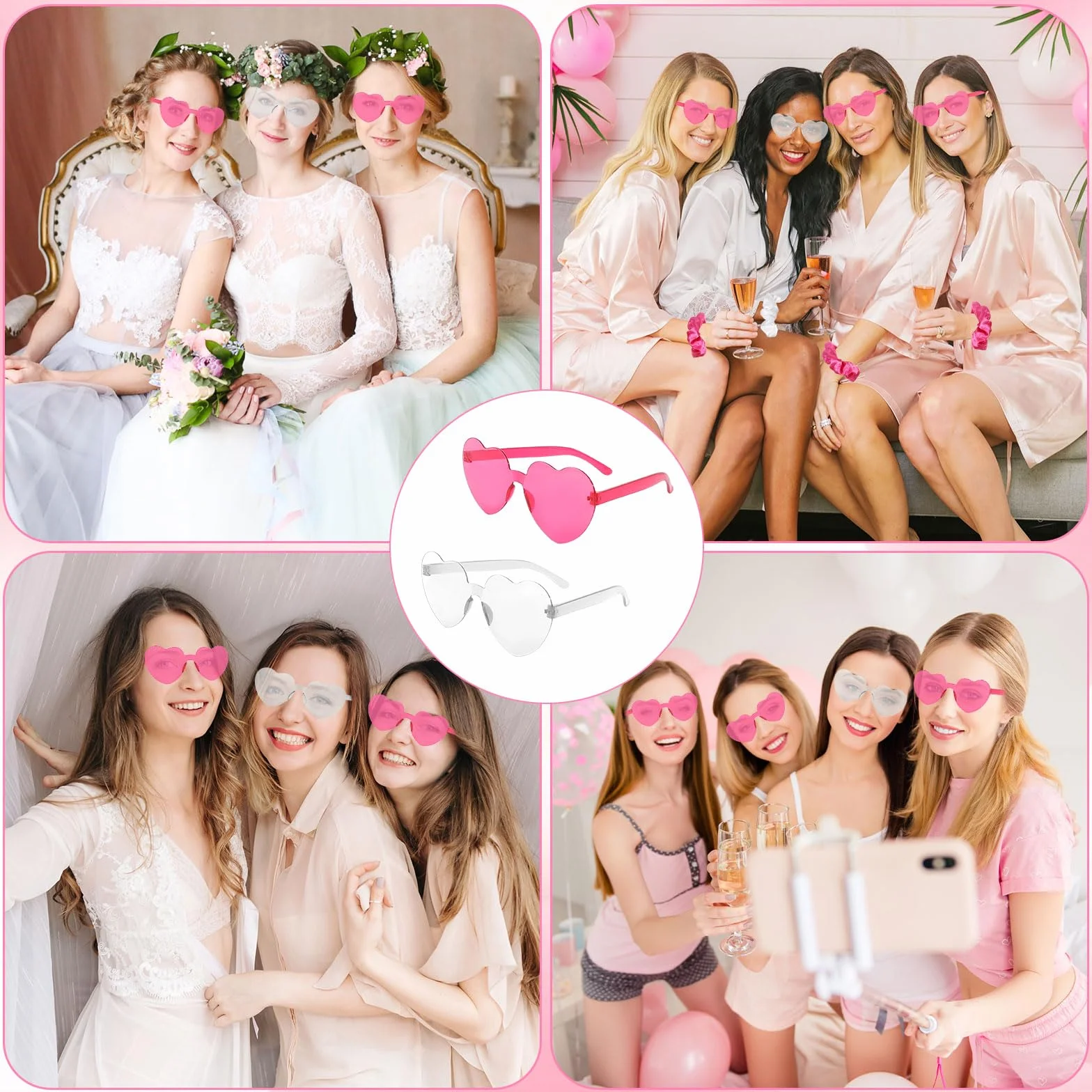 GOSHIES JGA okulary Team Braut zestaw 49 sztuk okularów dla panny młodej z sercem JGA okulary przeciwsłoneczne 1 Bride to be szarpe, 12 okularów w kształcie serca, 12 gumek do włosów, 12 bransoletek