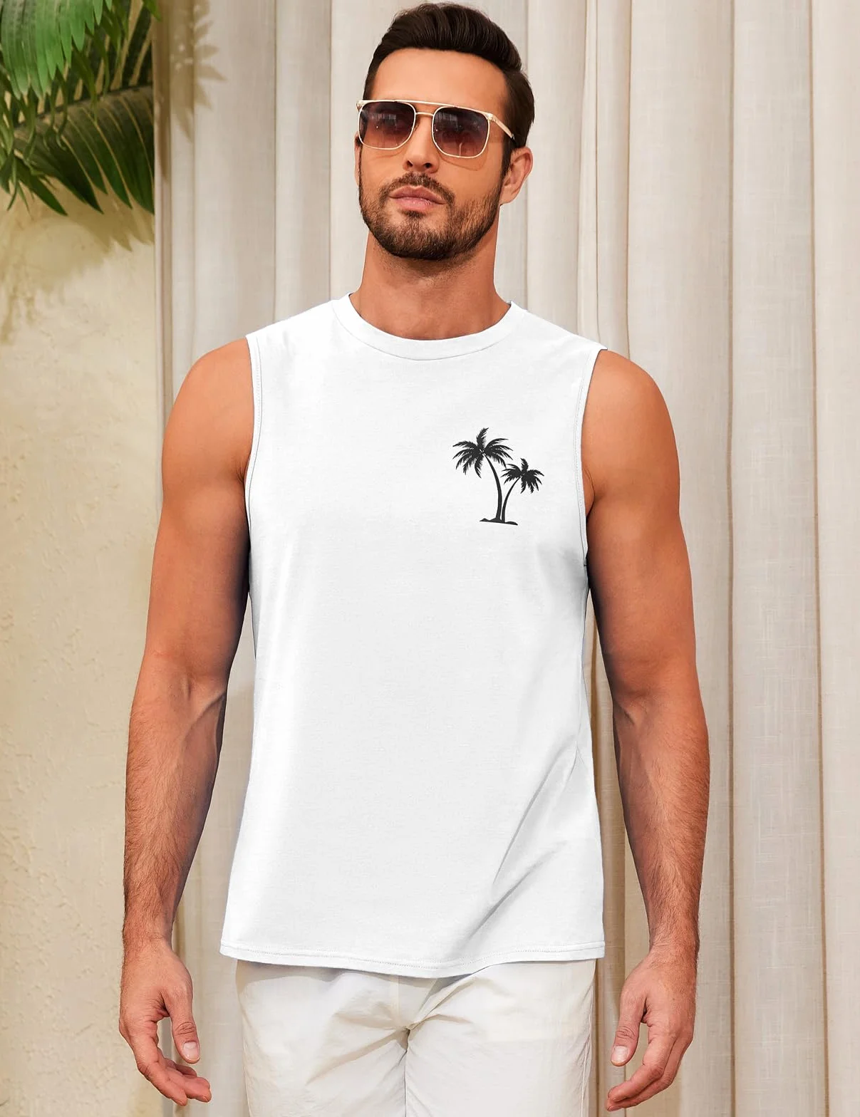 UMIPUBO Męska koszulka bez rękawów koszulka z okrągłym dekoltem nadruk tank top lato palma plaża wakacje męski na co dzień luźny lekki top