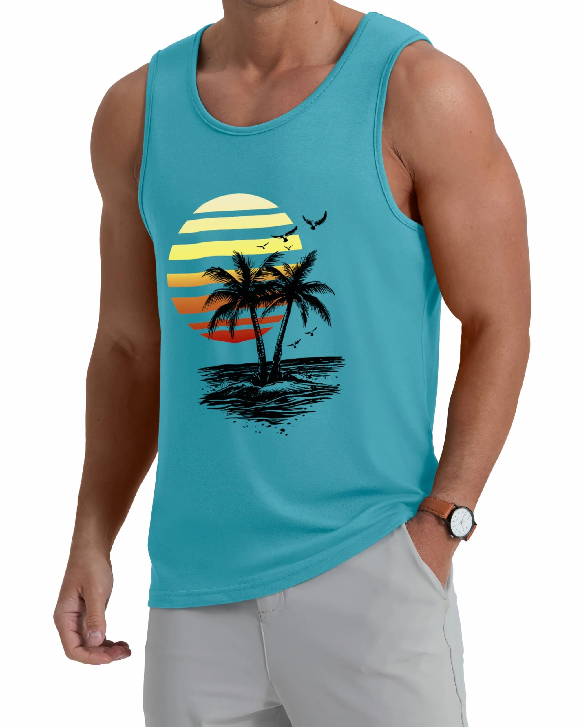 IWOLLENCE Tank Top męska bawełniana koszulka z nadrukiem bez rękawów, na lato, hawajska koszula, luźny tank top
