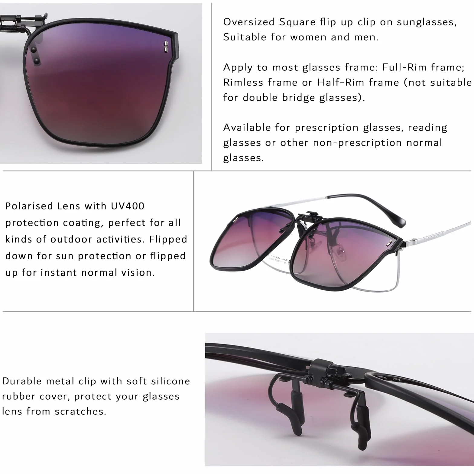 Long Keeper Clip On okulary przeciwsłoneczne z polaryzacją, nakładka na okulary przeciwsłoneczne dla kobiet i mężczyzn, do zakładania na klips z ochroną UV400