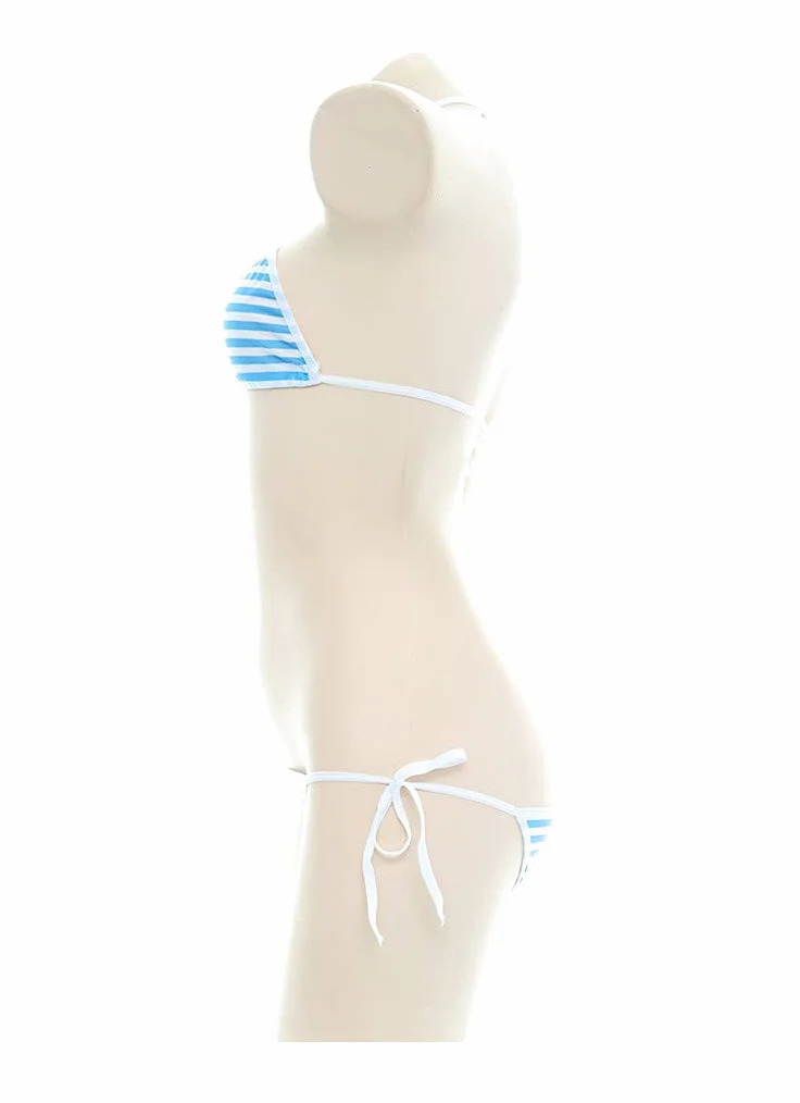 SINROYEE Seksowny zestaw bielizny dla kobiet japońskie bikini anime strój kąpielowy w paski z podkolanówki w paski