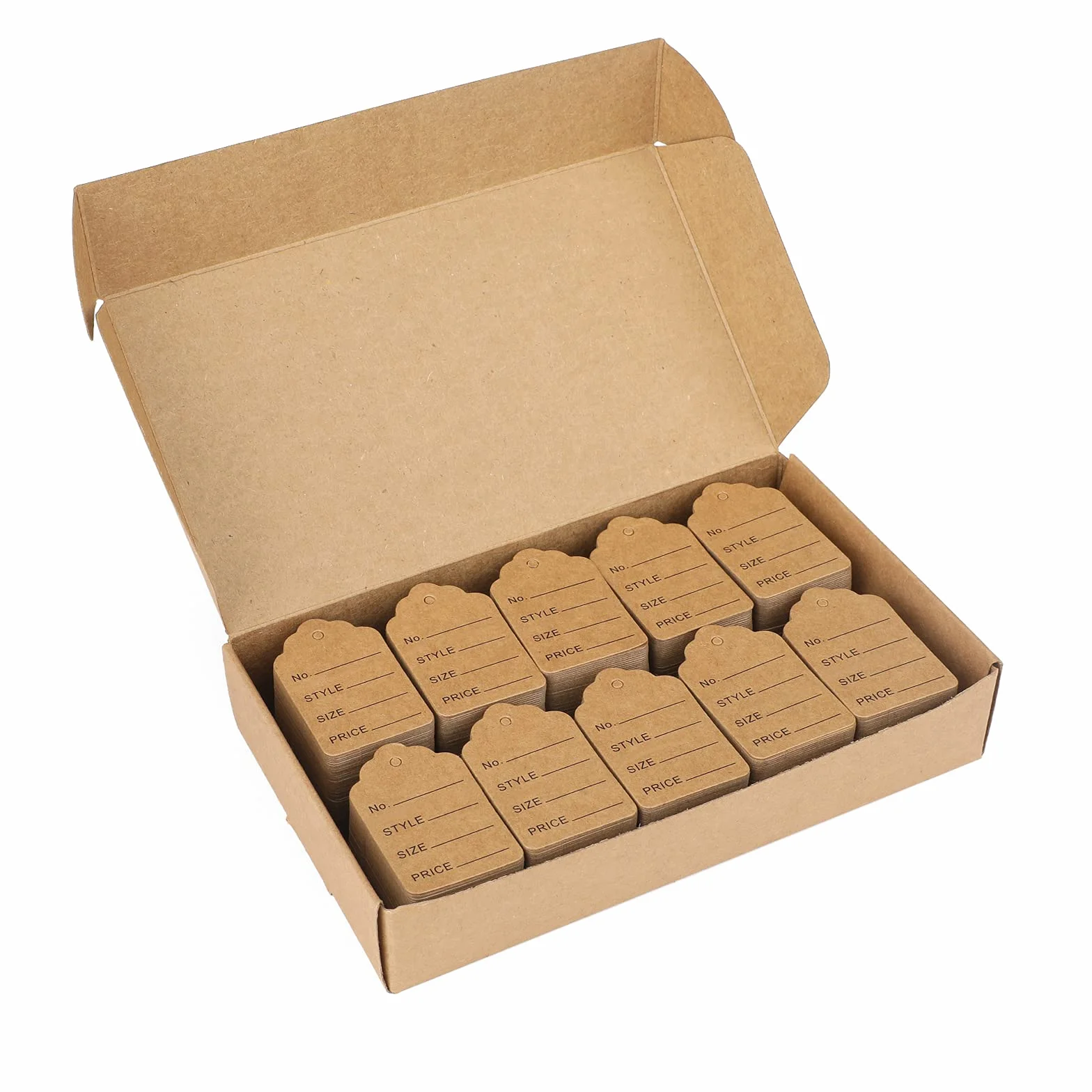 1000 sztuk etykiet z ceną, małe etykiety, mini zawieszki, cena 3,2 x 5 cm, etykiety do zawieszania, etykiety na biżuterię, etykiety cenowe (brązowe)