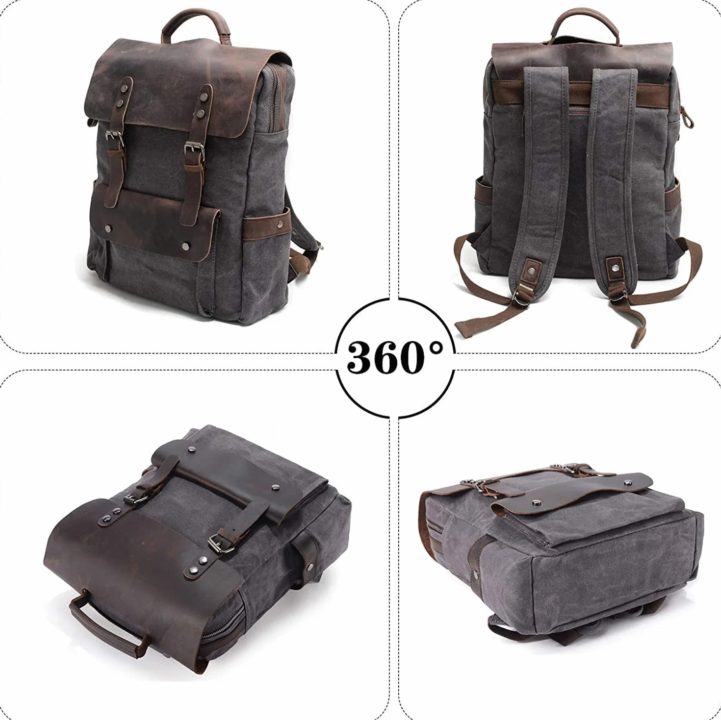 Damski Plecak Płócienny Skórzany Vintage 38 cm