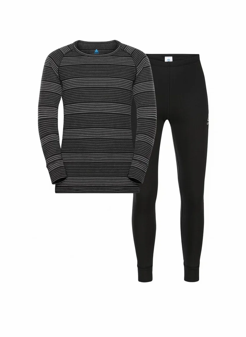 Odlo Unisex zestaw dla dzieci Active Warm Eco Baselay-Set, Black - Grey Melange, 164